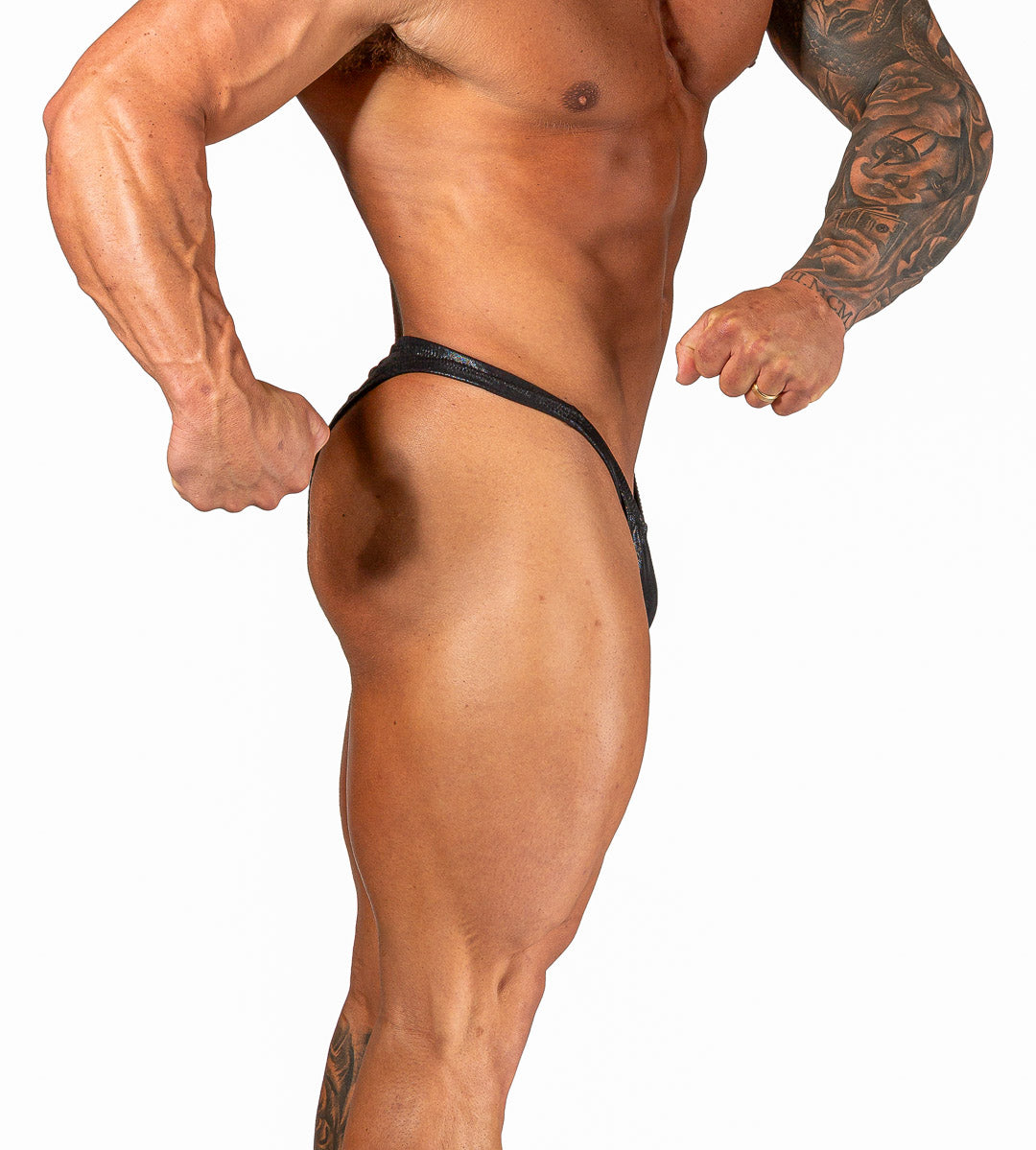 Iron Tanks Pro Olympian bodybuilding posing trunks in metallic black