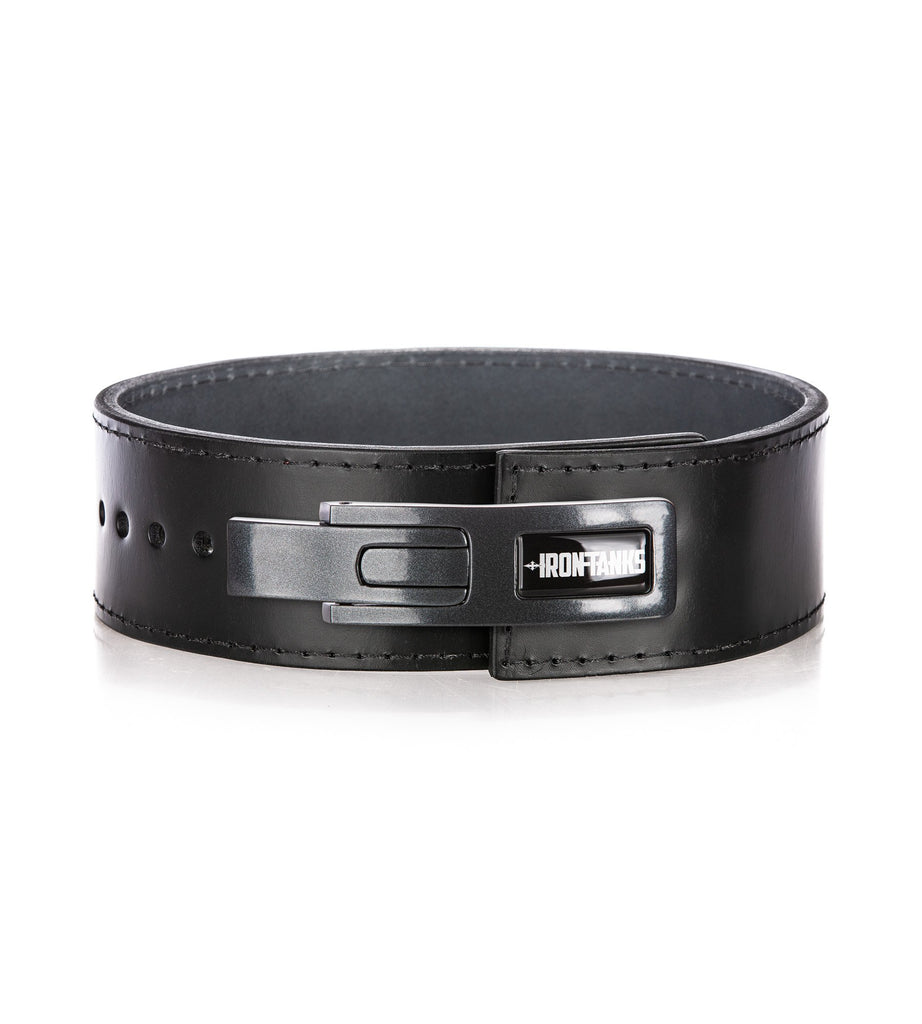 3" Lever Belt Black with metallic grey lever buckle. Made in USA.