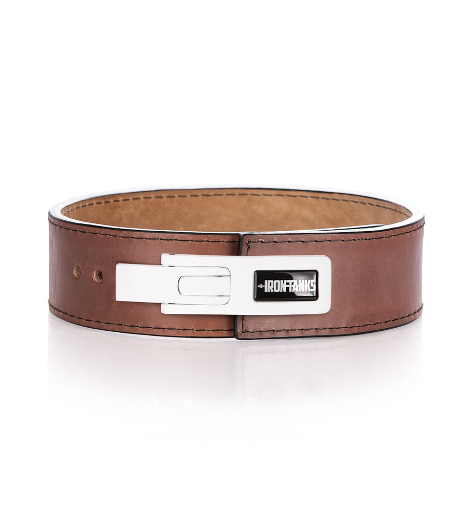 3" Tan Lever Belt in 10mm thickness. Matte White Lever Buckle. Made in USA.