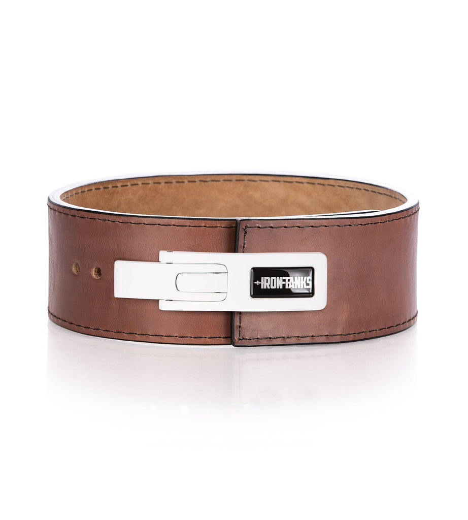 USA 13mm IPF Tan Lever Belt with matte white lever buckle