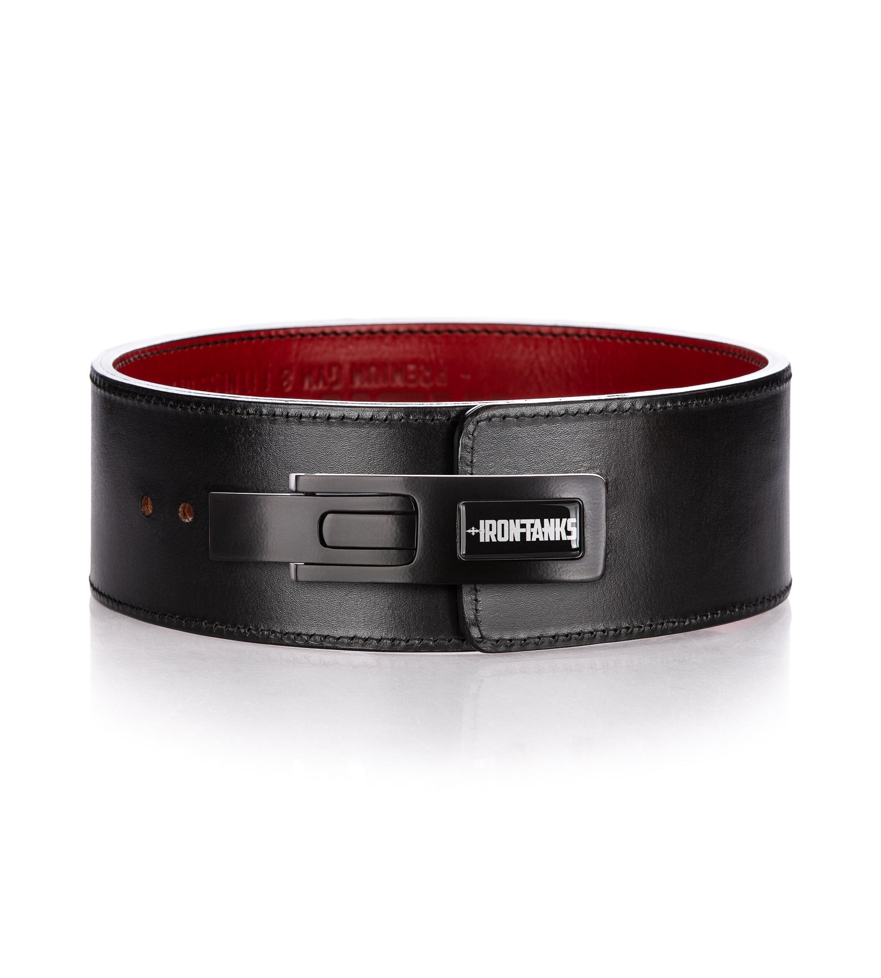 Black 10mm Lever Belt. Dual sided IPF weightlifting bodybuilding belt with matte black lever buckle.