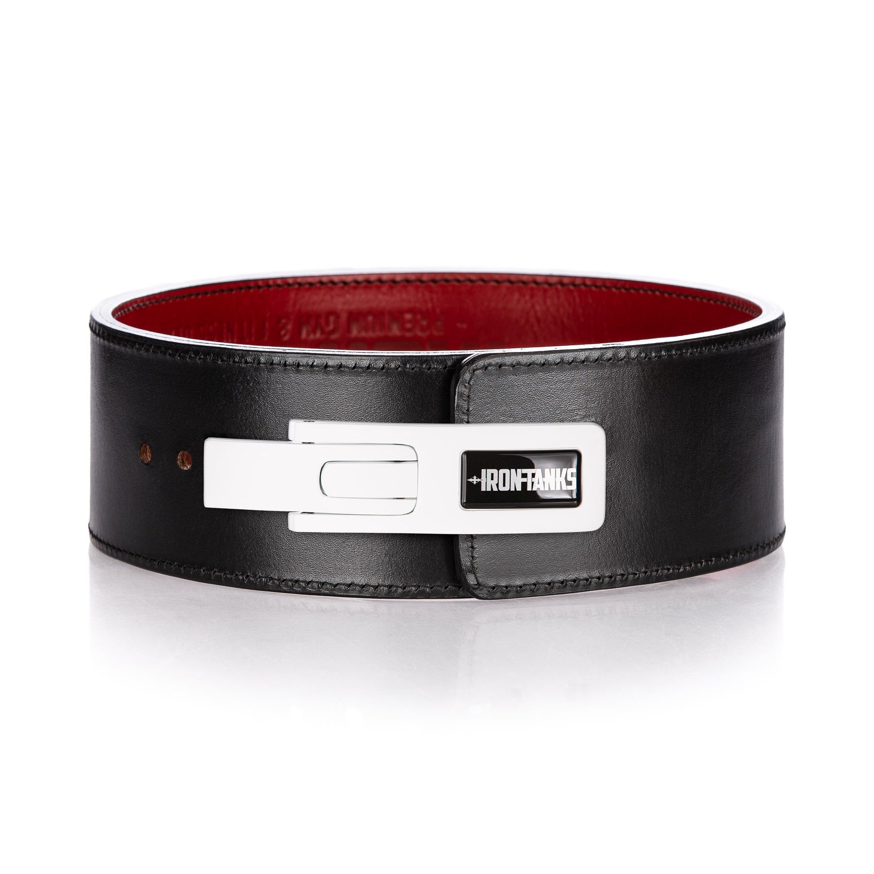 Black 10mm Lever Belt. Dual sided IPF weightlifting bodybuilding belt with matte white lever buckle.