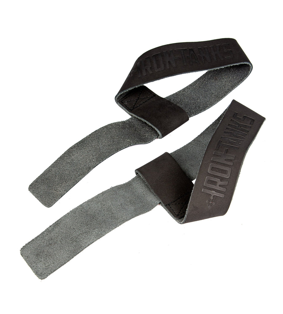 Iron Tanks Lifting Straps Heavy Leather Weightlifting Straps - Black