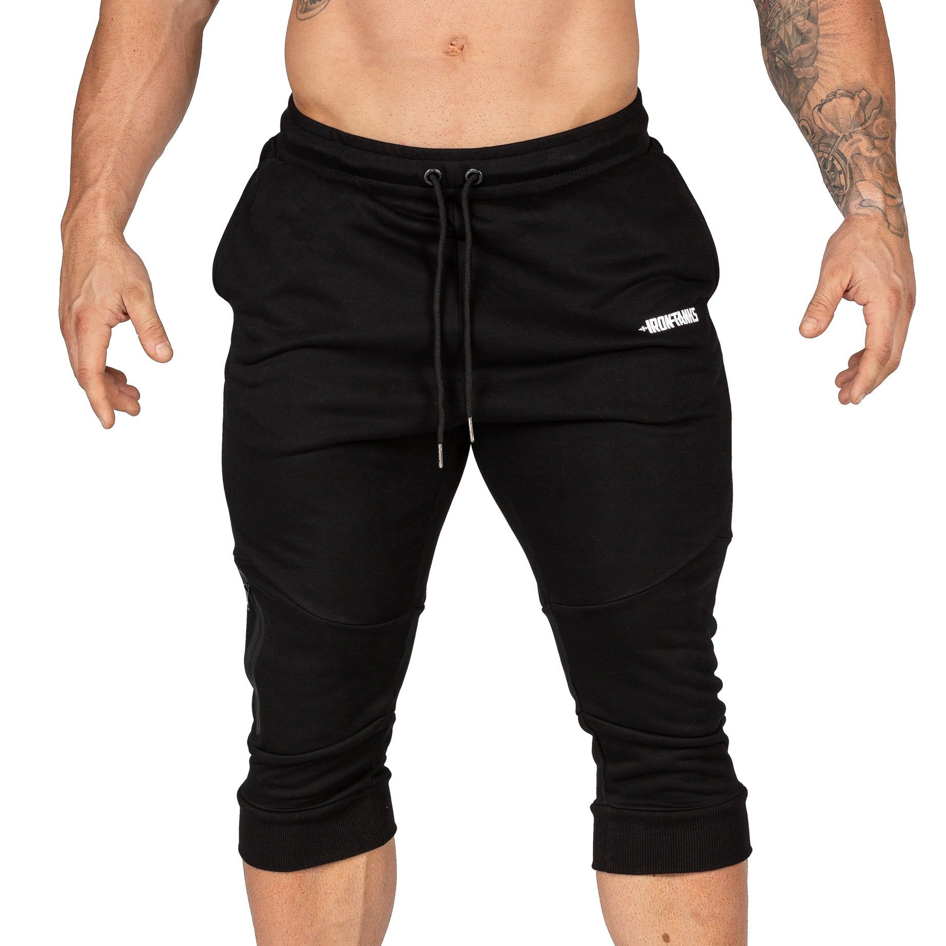 Men's 3/4 Gym Pants Black Bodybuilding Workout Training | Iron Tanks