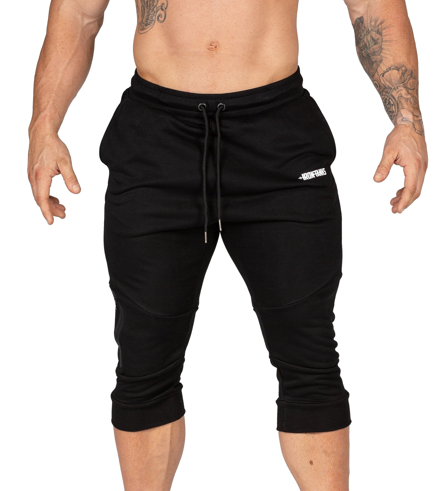 Men's 3/4 Gym Pants Black Bodybuilding Workout Training | Iron Tanks