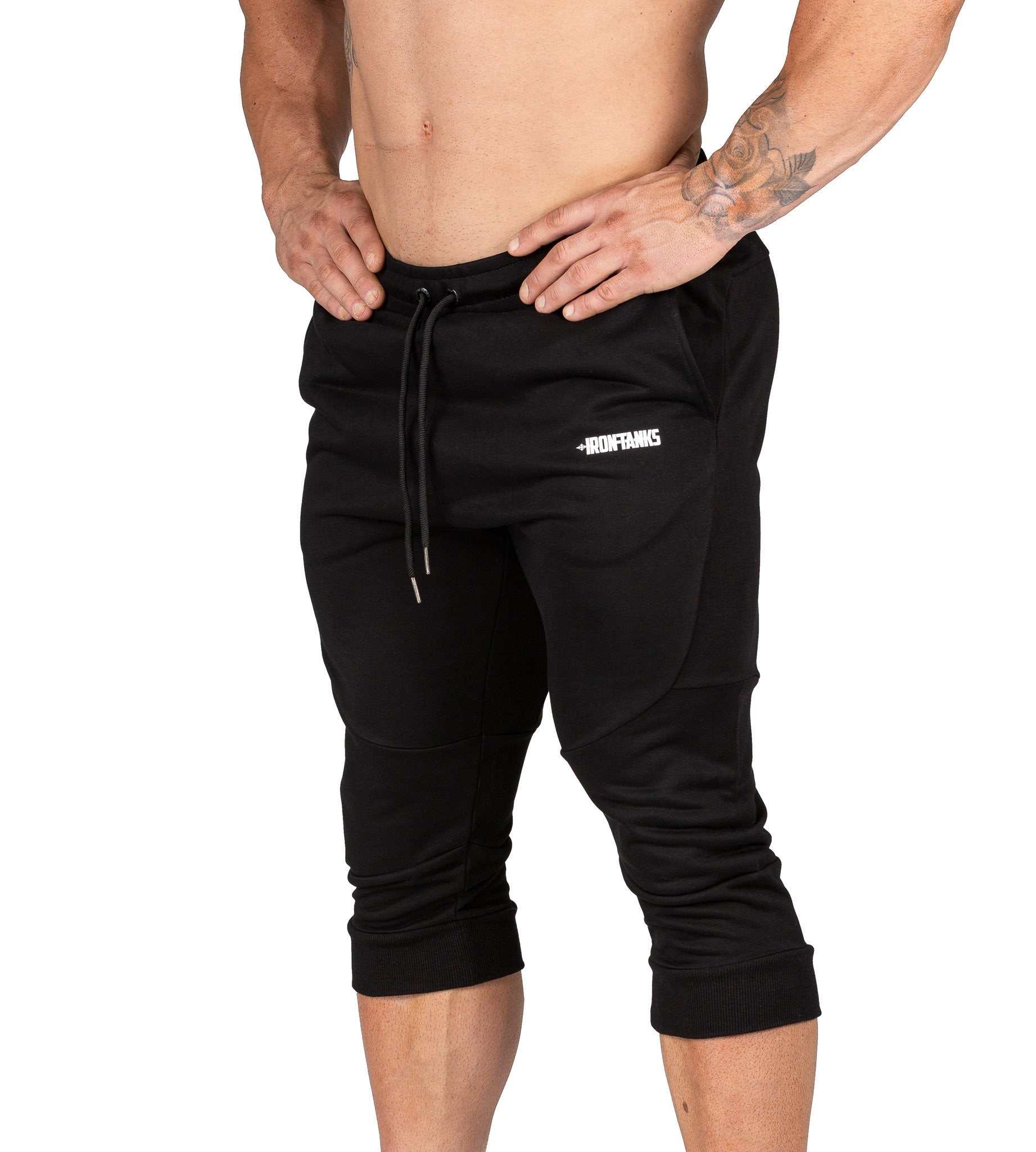 Men's 3/4 Gym Pants Black Bodybuilding Workout Training | Iron Tanks