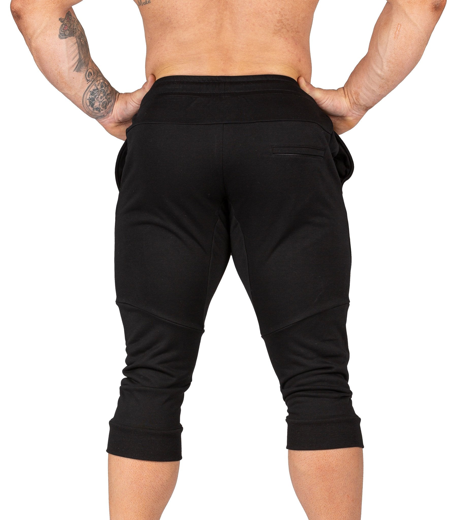 Men's 3/4 Gym Pants Black Bodybuilding Workout Training | Iron Tanks