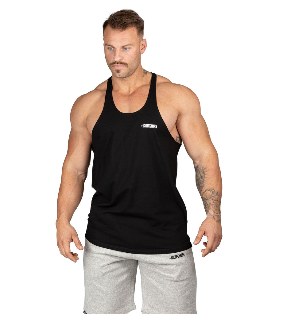 Men's Alpha T Back Gym Bodybuilding Lifters Singlet Black | Iron Tanks