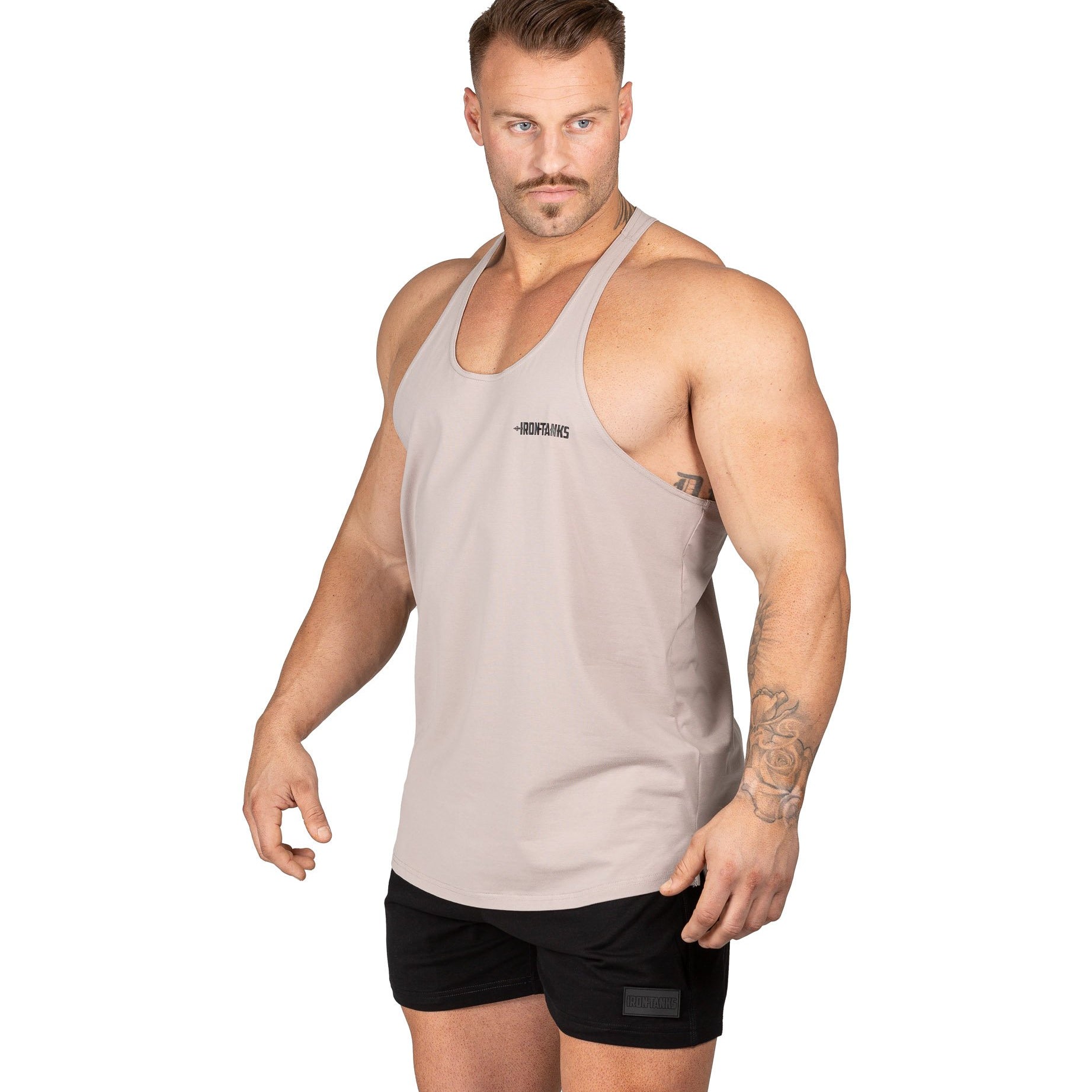 Men's Alpha T Back Gym Bodybuilding Lifters Singlet Bone | Iron Tanks