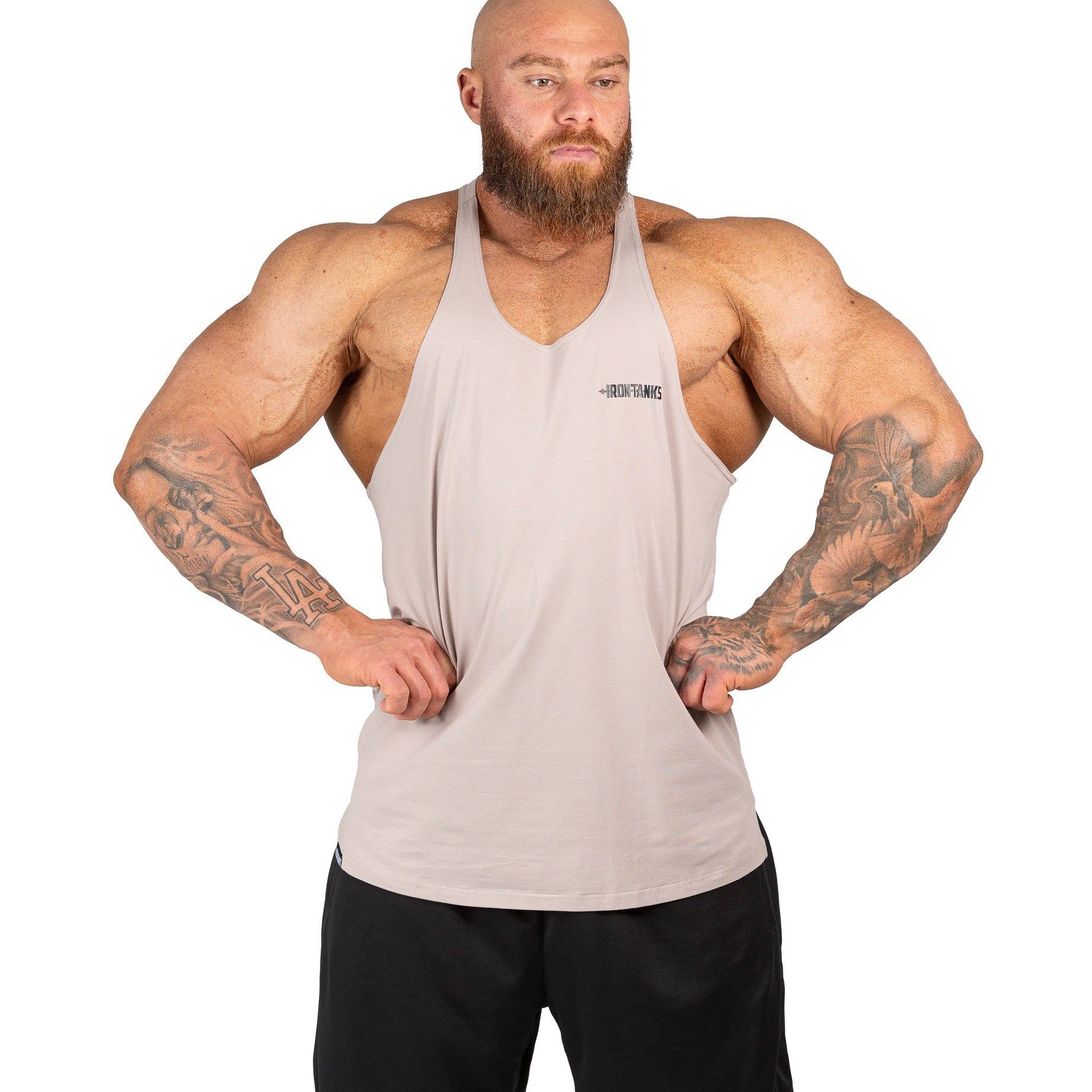 Men's Alpha T Back Gym Bodybuilding Lifters Singlet Bone | Iron Tanks