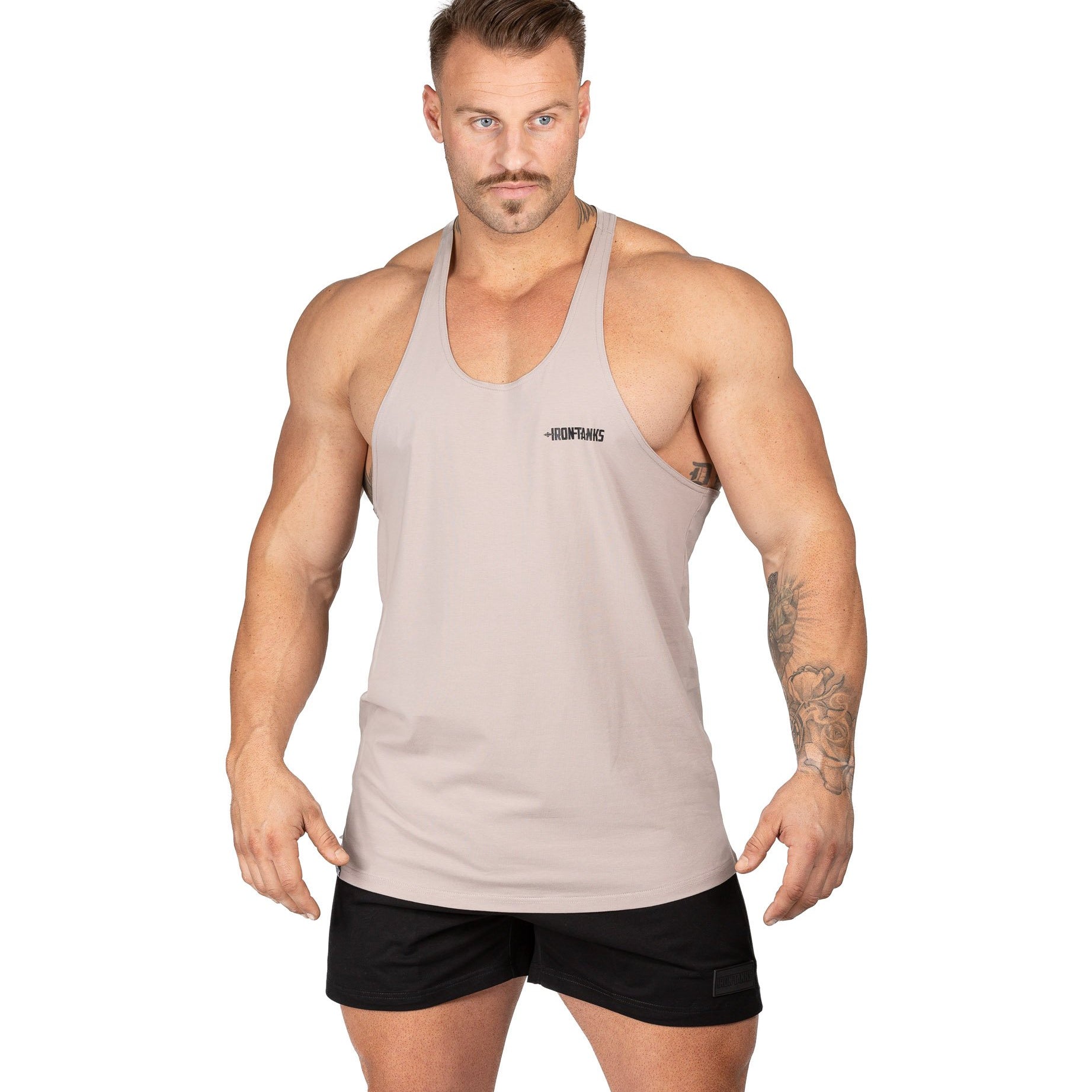 Men's Alpha T Back Gym Bodybuilding Lifters Singlet Bone | Iron Tanks