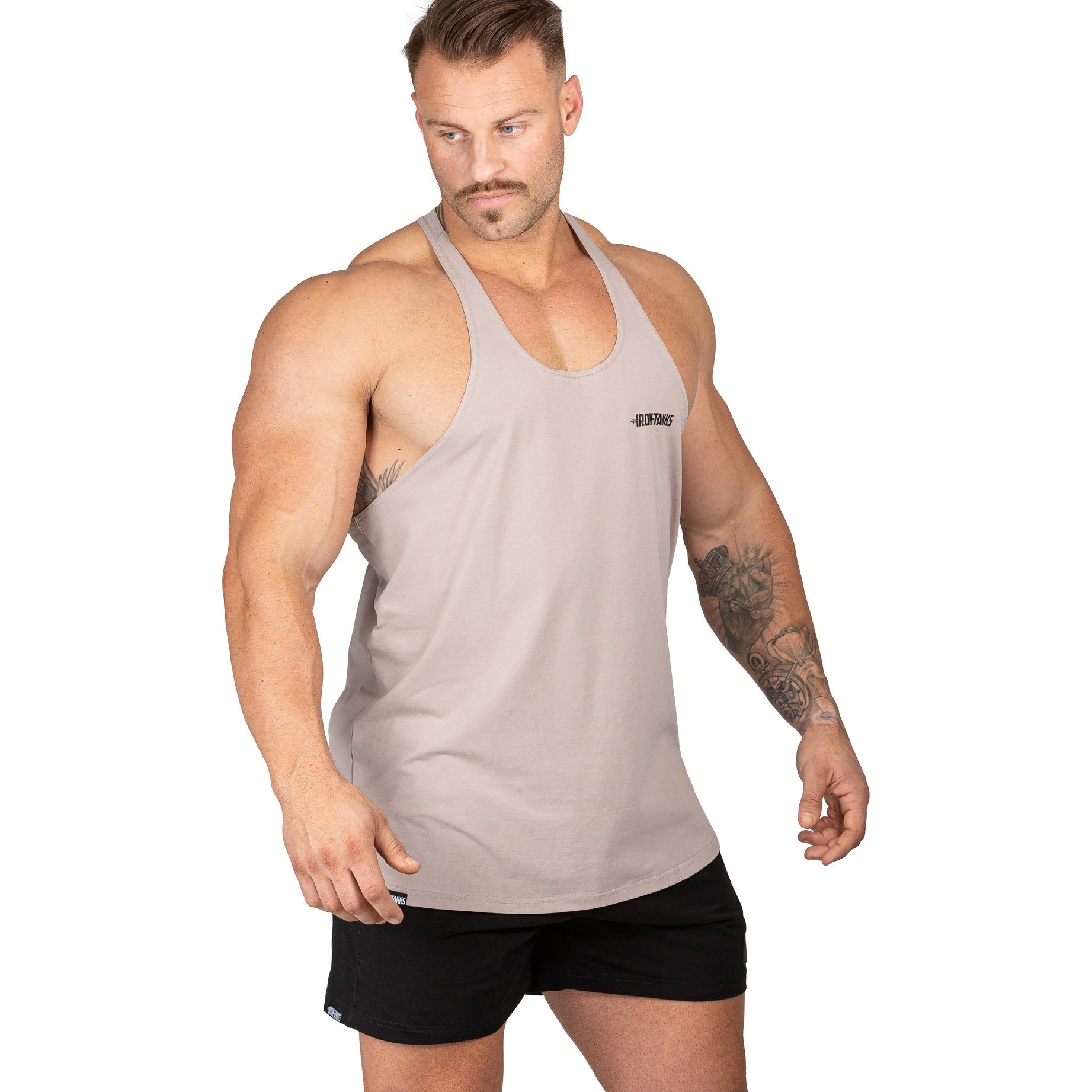 Men's Alpha T Back Gym Bodybuilding Lifters Singlet Bone | Iron Tanks