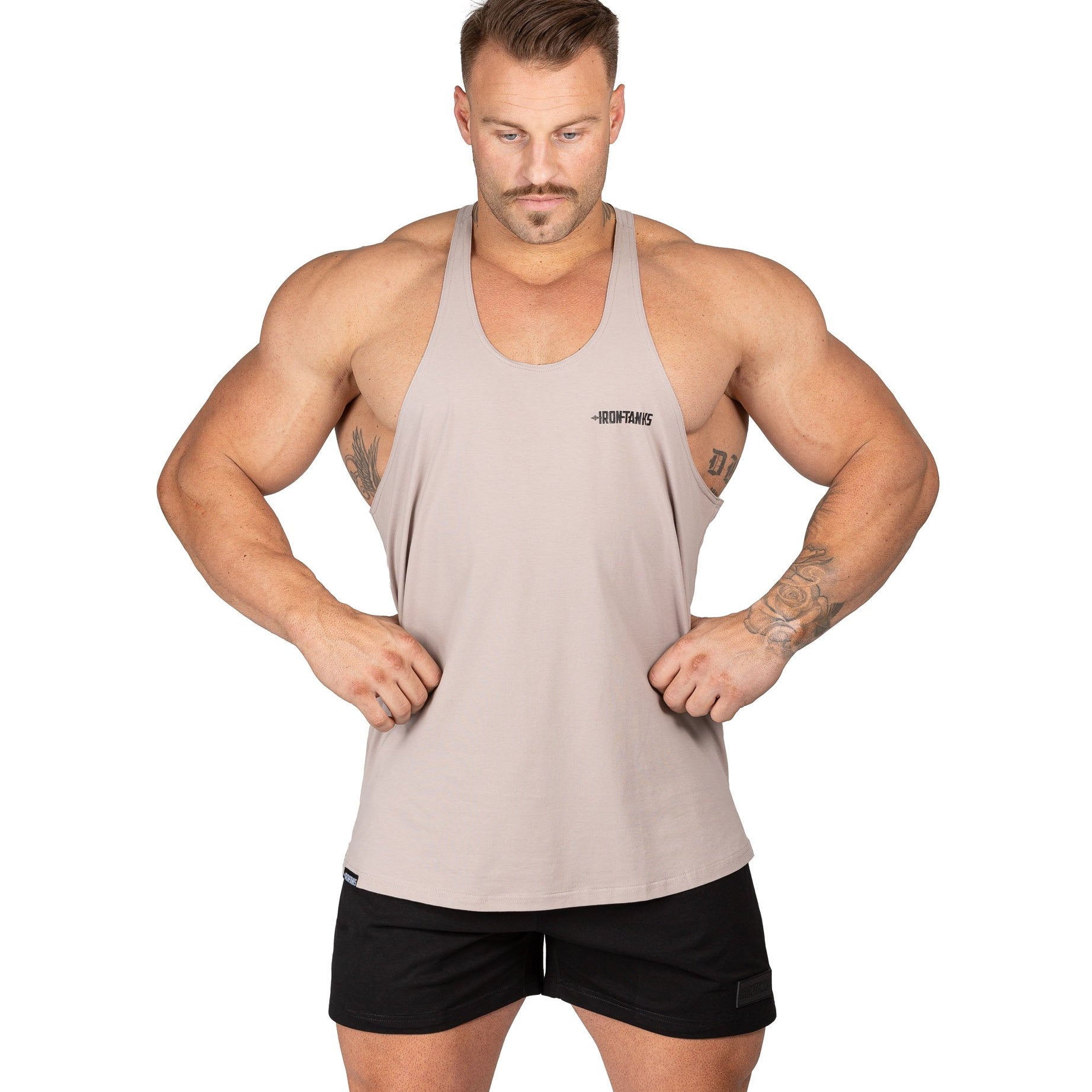 Men's Alpha T Back Gym Bodybuilding Lifters Singlet Bone | Iron Tanks