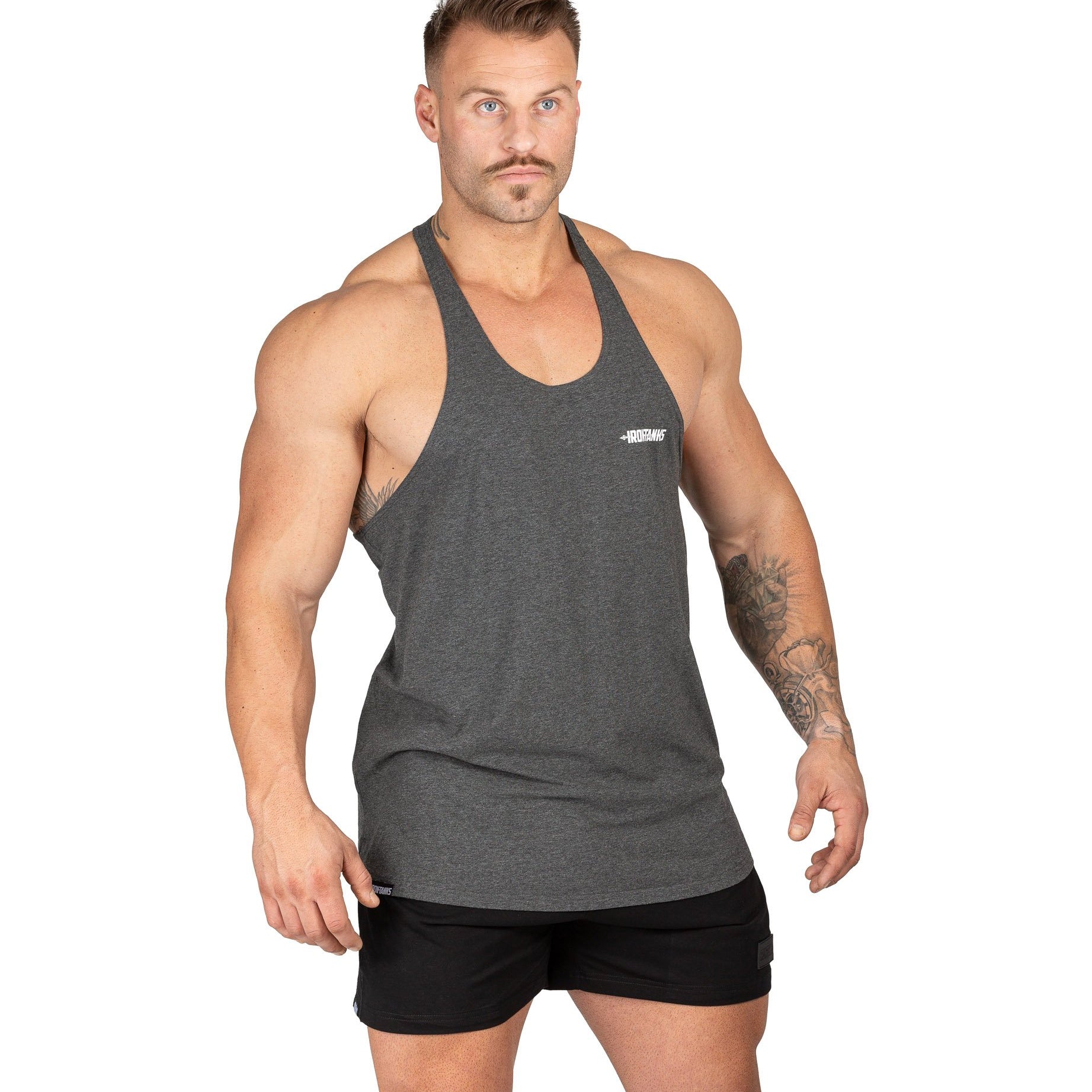 Men's Alpha T-Back Gym Bodybuilding Singlet Charcoal | Iron Tanks