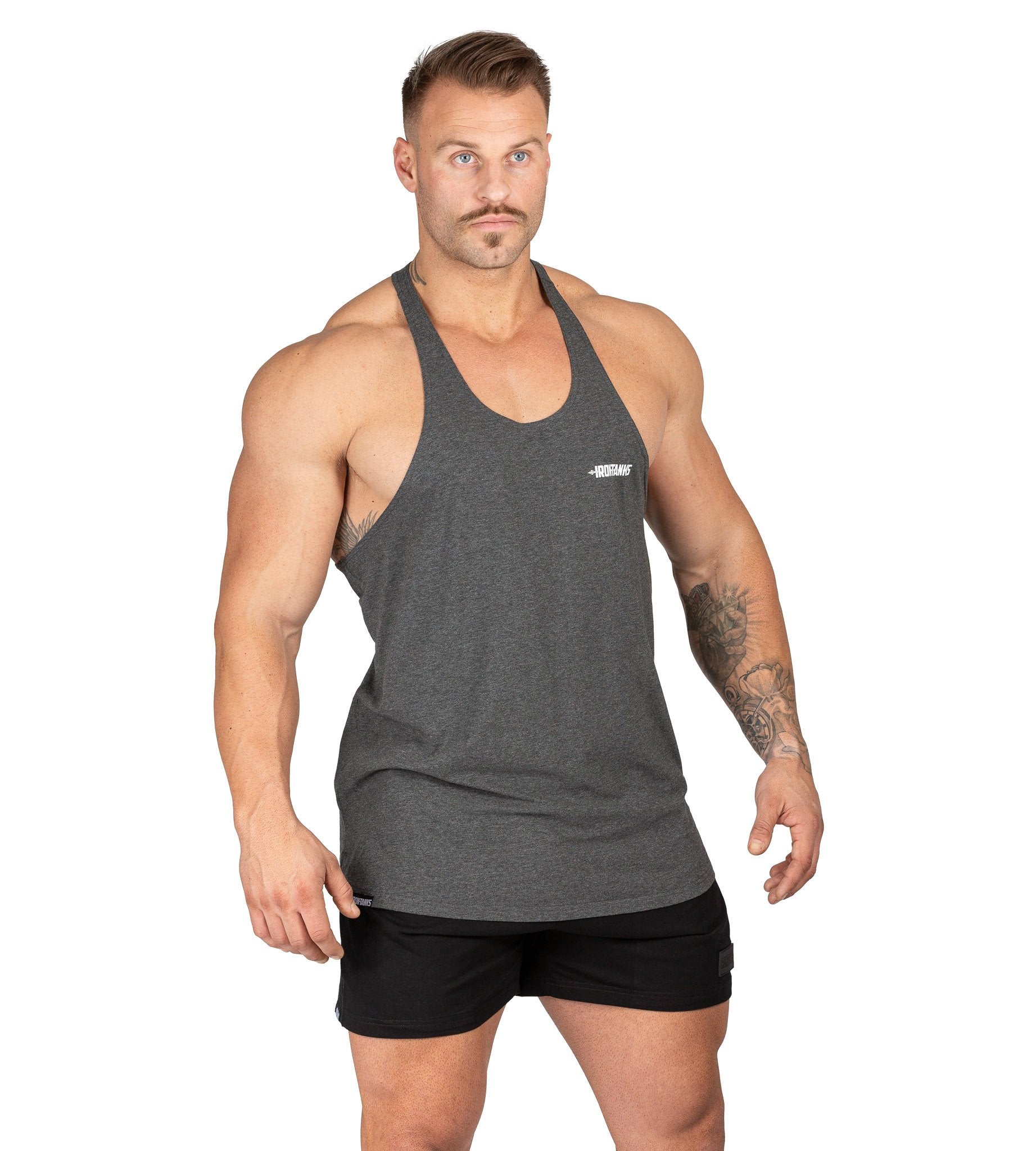 Men's Alpha T-Back Gym Bodybuilding Singlet Charcoal | Iron Tanks
