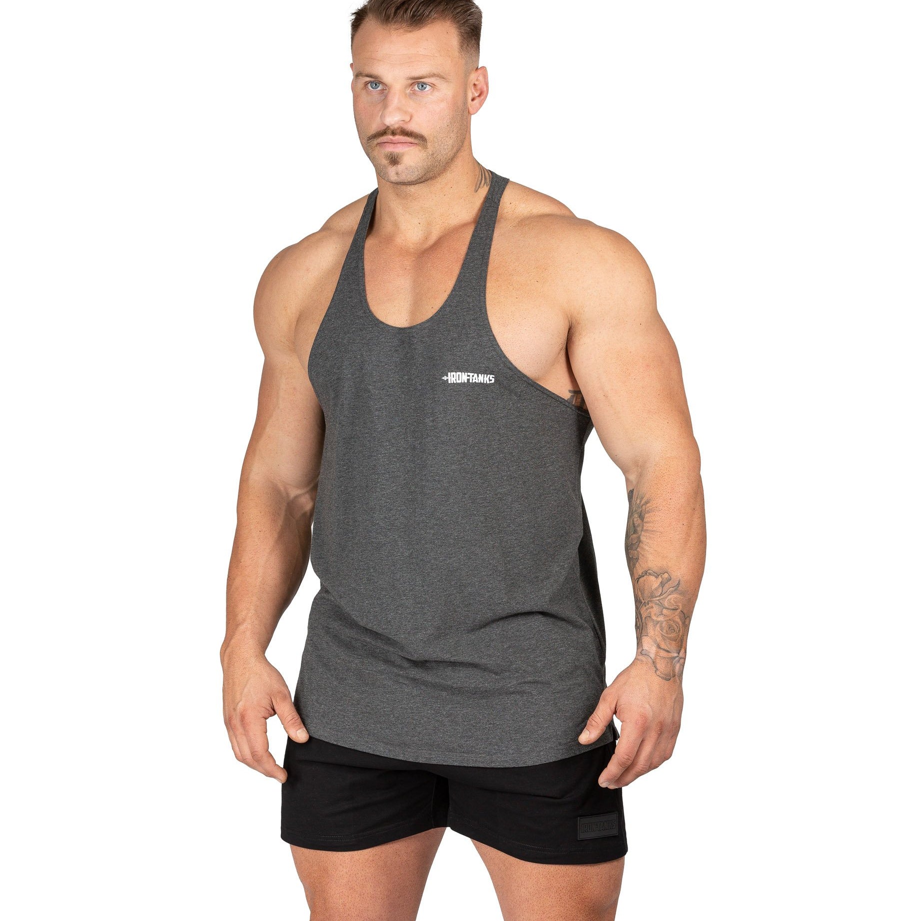 Men's Alpha T-Back Gym Bodybuilding Singlet Charcoal | Iron Tanks