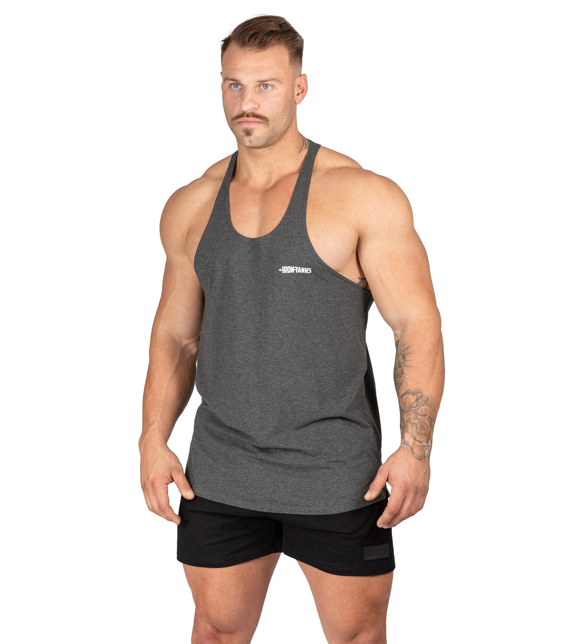 Men's Alpha T-Back Gym Bodybuilding Singlet Charcoal | Iron Tanks