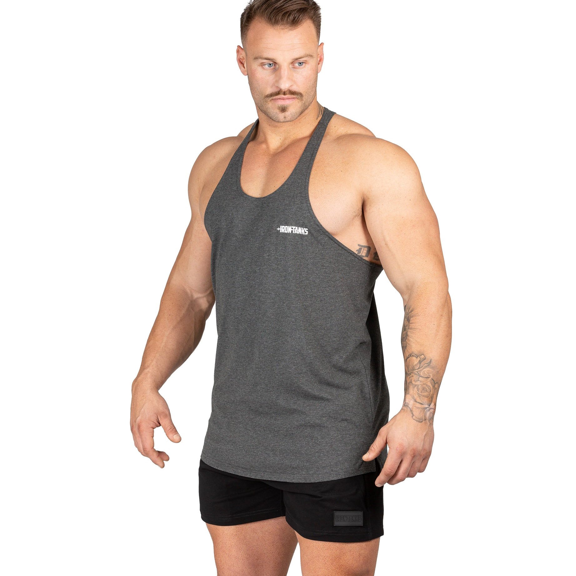 Men's Alpha T-Back Gym Bodybuilding Singlet Charcoal | Iron Tanks