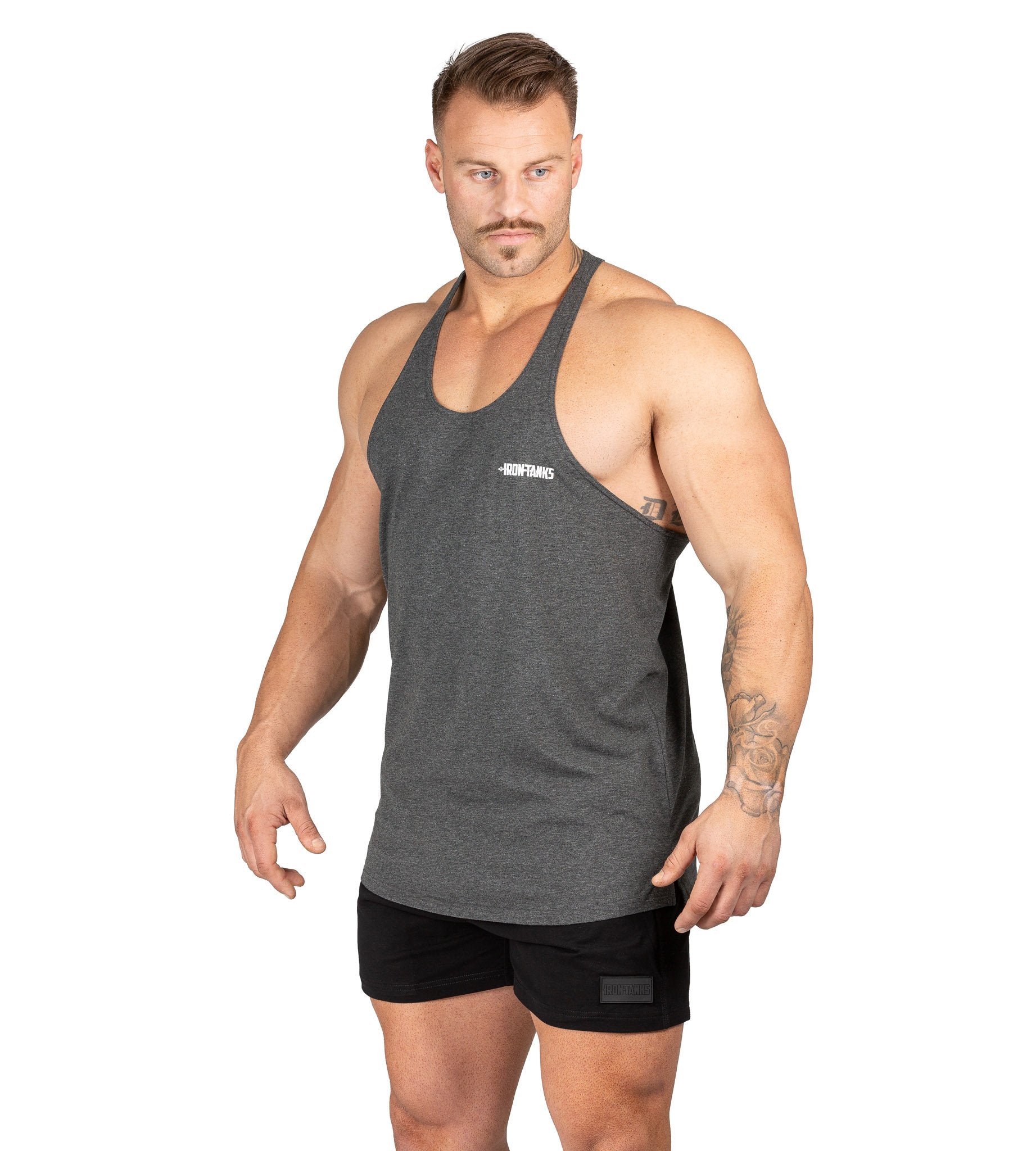 Men's Alpha T-Back Gym Bodybuilding Singlet Charcoal | Iron Tanks