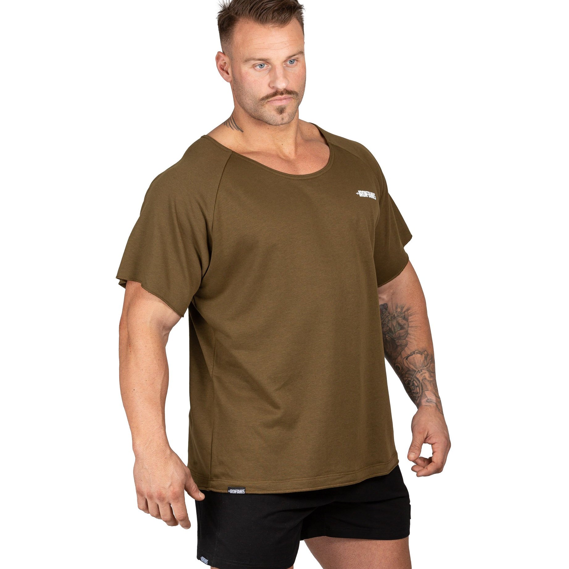 Men's BFG Heavy Rag Top Army Green Gym Shirt Workout | Iron Tanks
