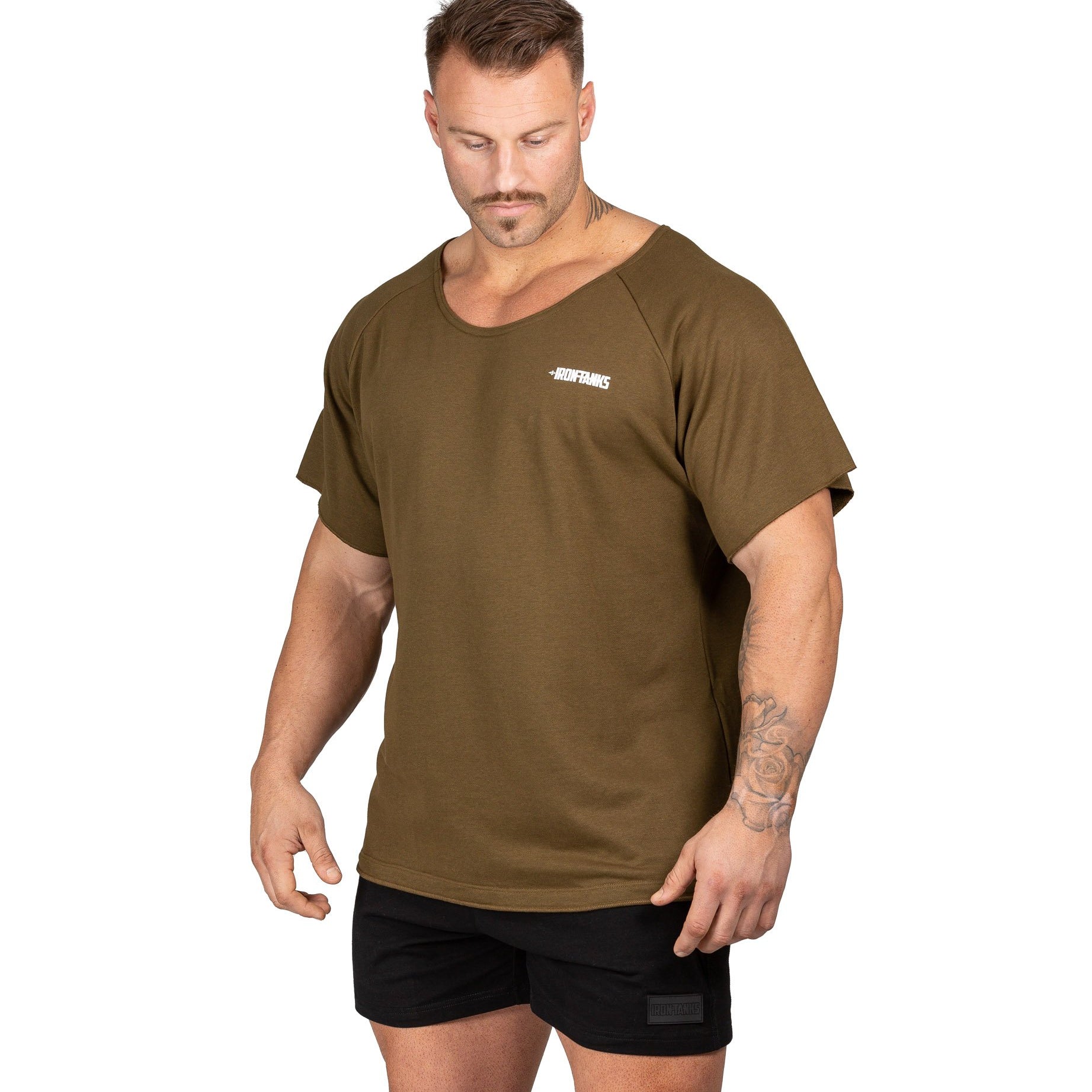 Men's BFG Heavy Rag Top Army Green Gym Shirt Workout | Iron Tanks