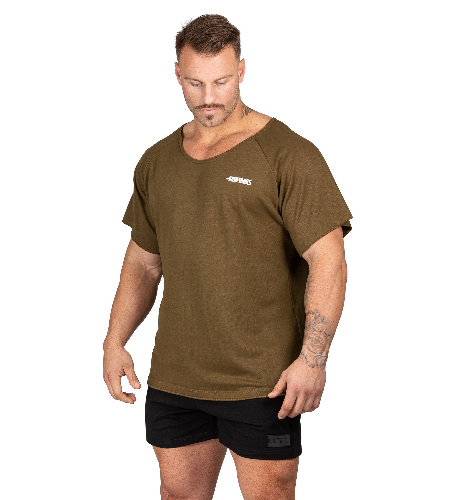 Men's BFG Heavy Rag Top Army Green Gym Shirt Workout | Iron Tanks