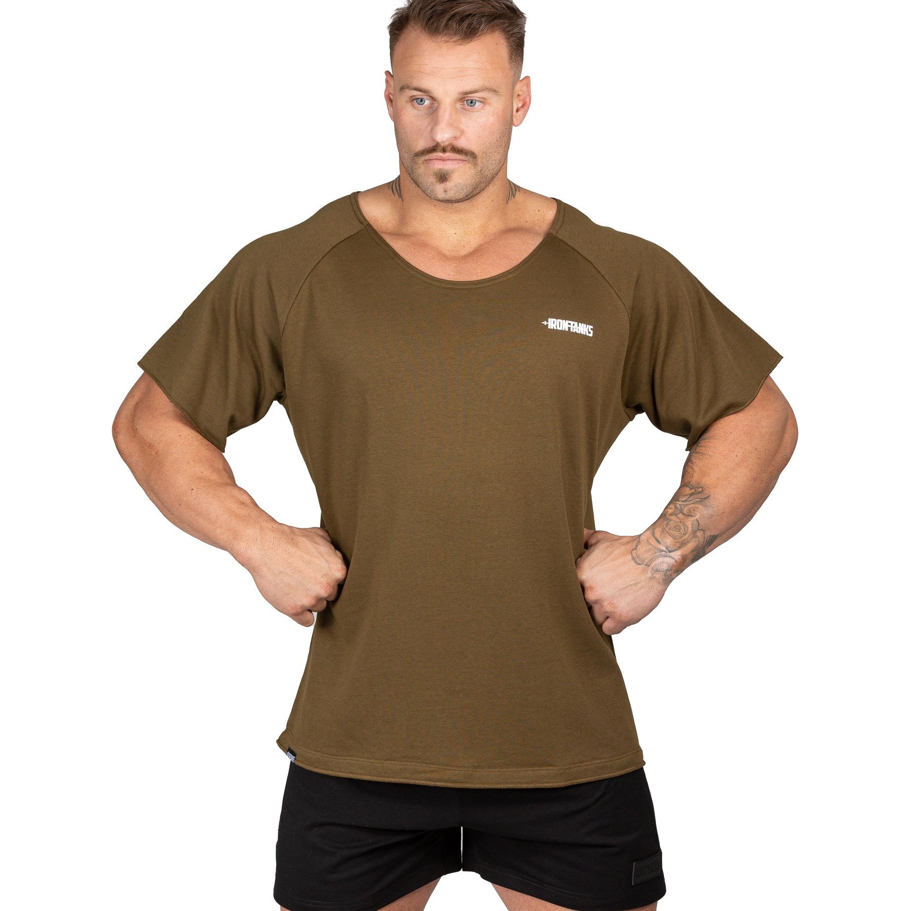 Men's BFG Heavy Rag Top Army Green Gym Shirt Workout | Iron Tanks