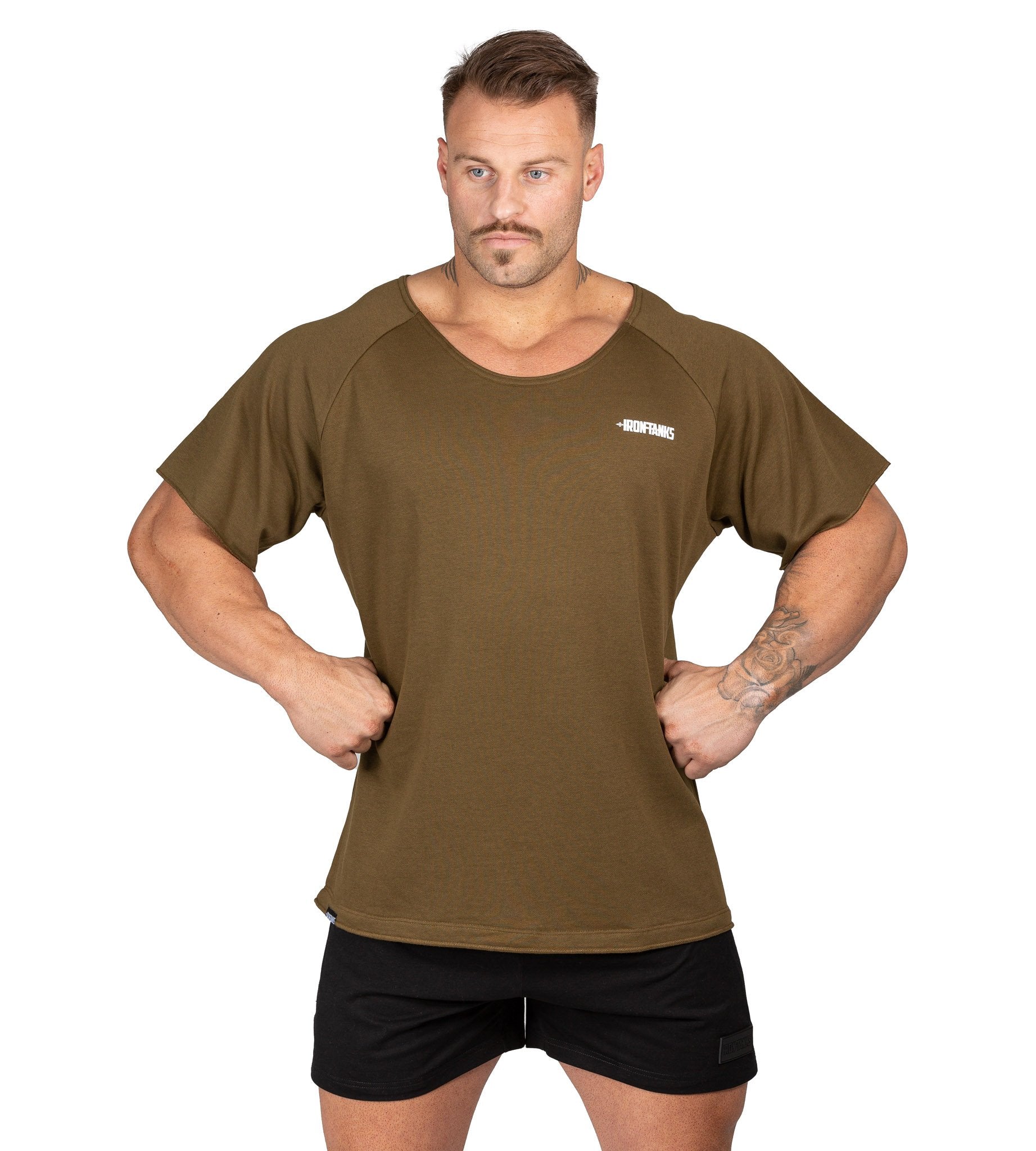 Men's BFG Heavy Rag Top Army Green Gym Shirt Workout | Iron Tanks