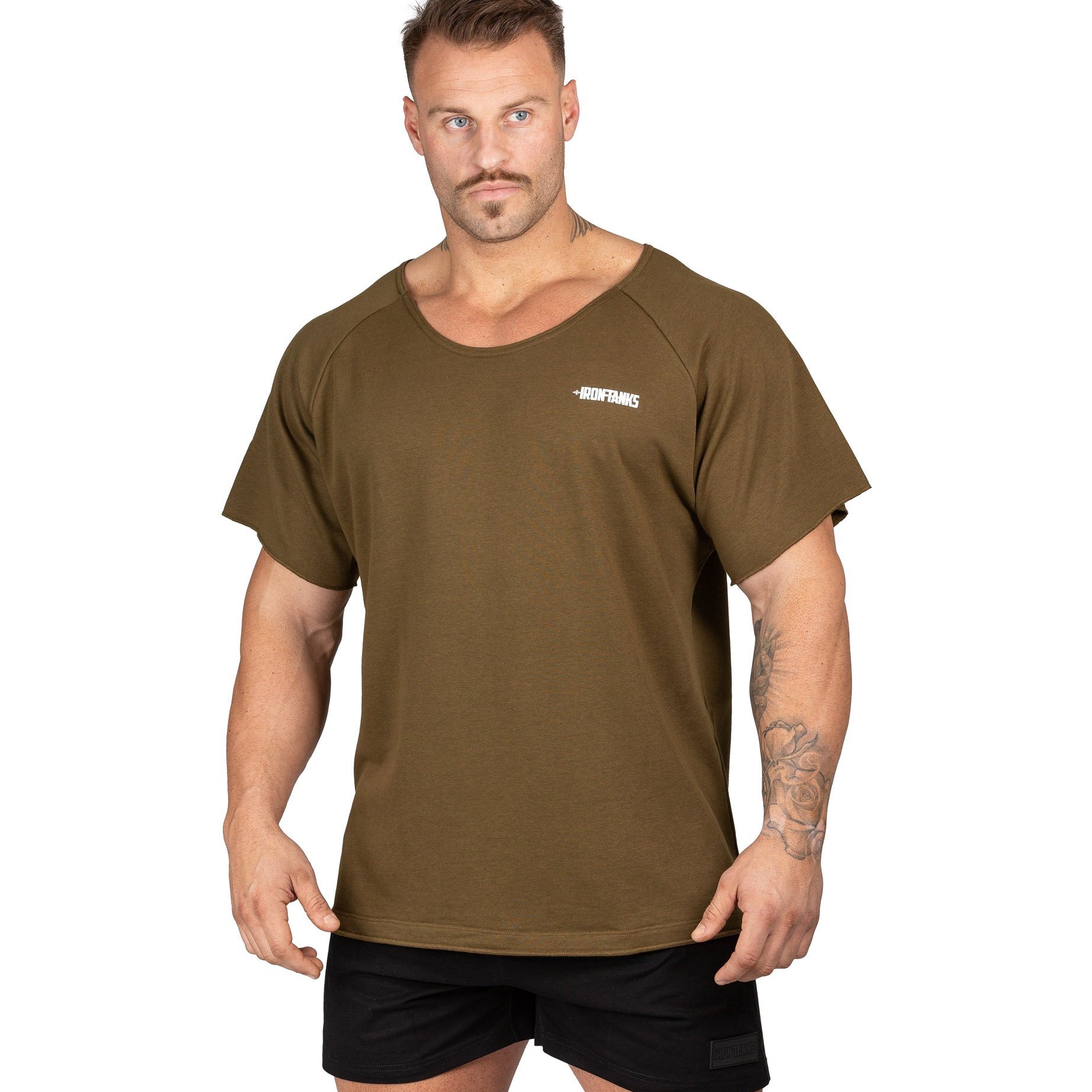 Men's BFG Heavy Rag Top Army Green Gym Shirt Workout | Iron Tanks