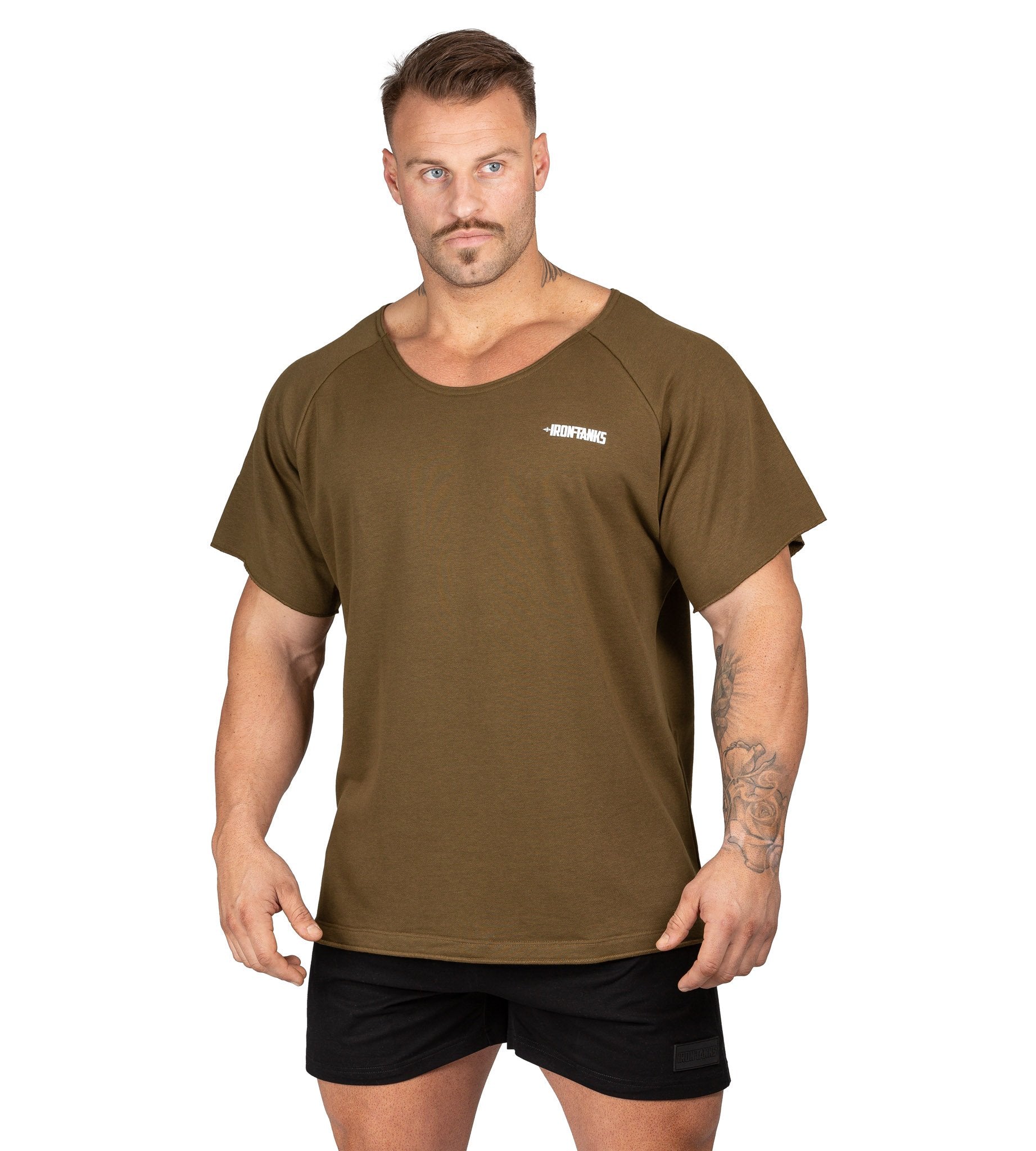 Men's BFG Heavy Rag Top Army Green Gym Shirt Workout | Iron Tanks