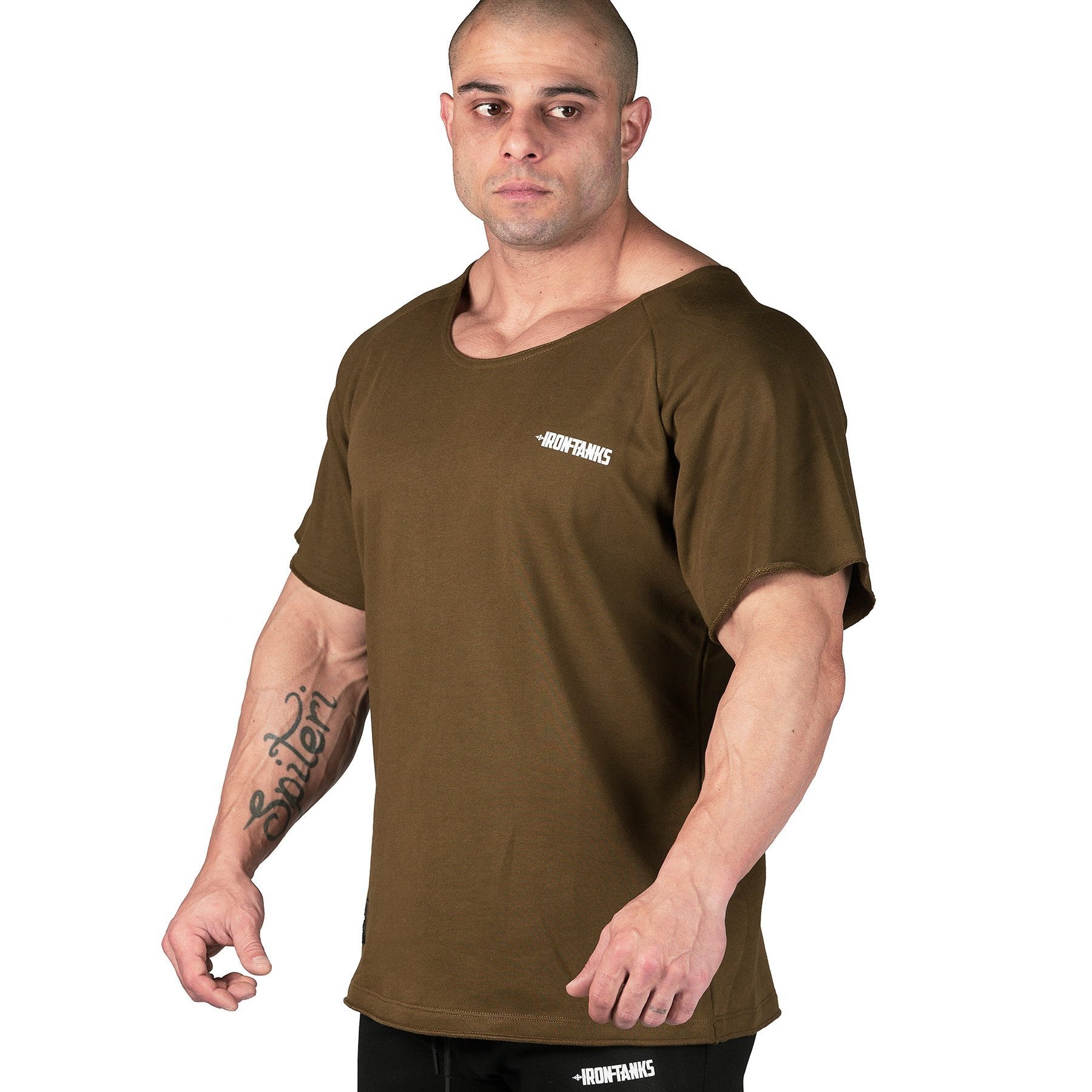 Men's BFG Heavy Rag Top Army Green Gym Shirt Workout | Iron Tanks