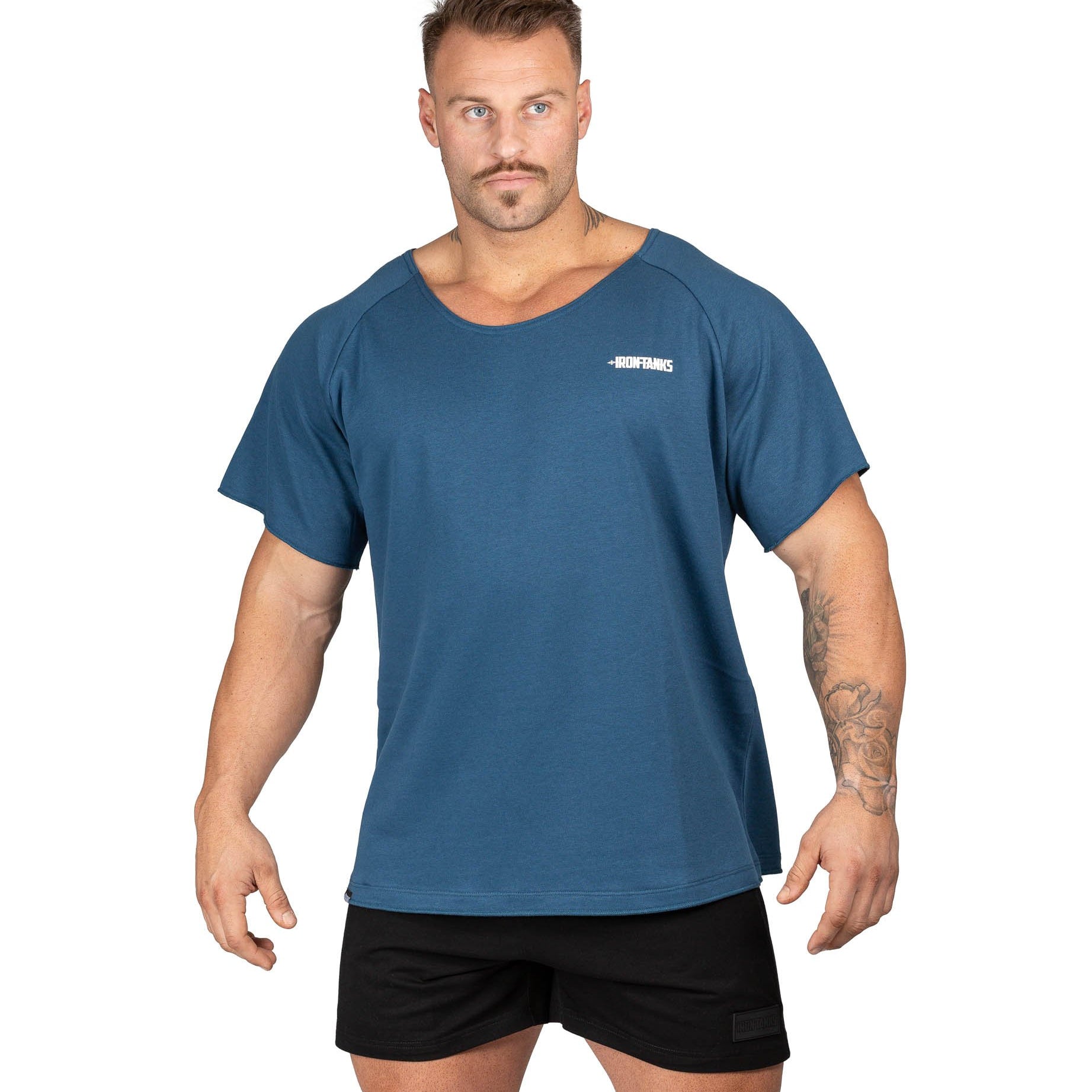 Men's BFG Heavy Rag Top Blue Gym Bodybuilding T-Shirt | Iron Tanks