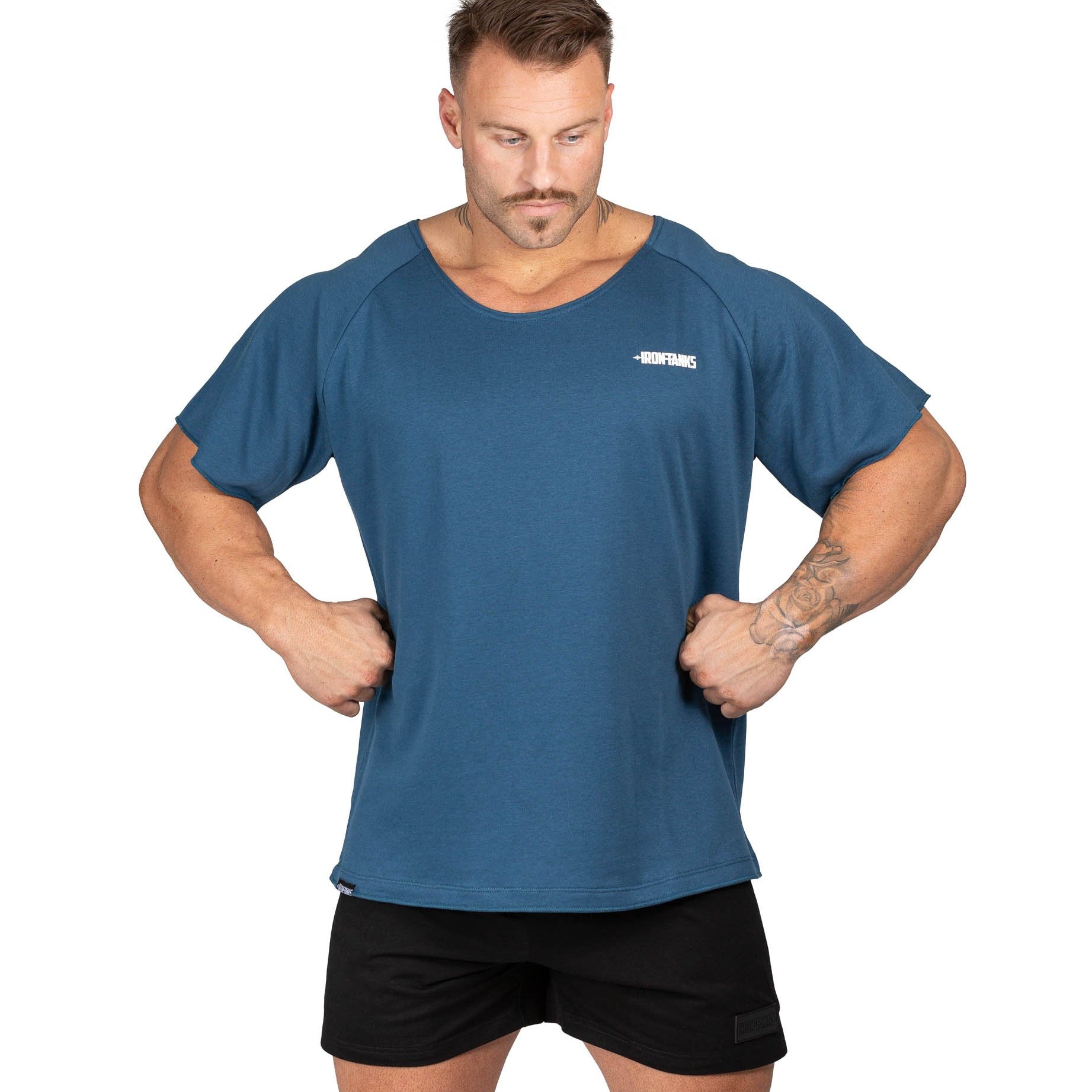 Men's BFG Heavy Rag Top Blue Gym Bodybuilding T-Shirt | Iron Tanks