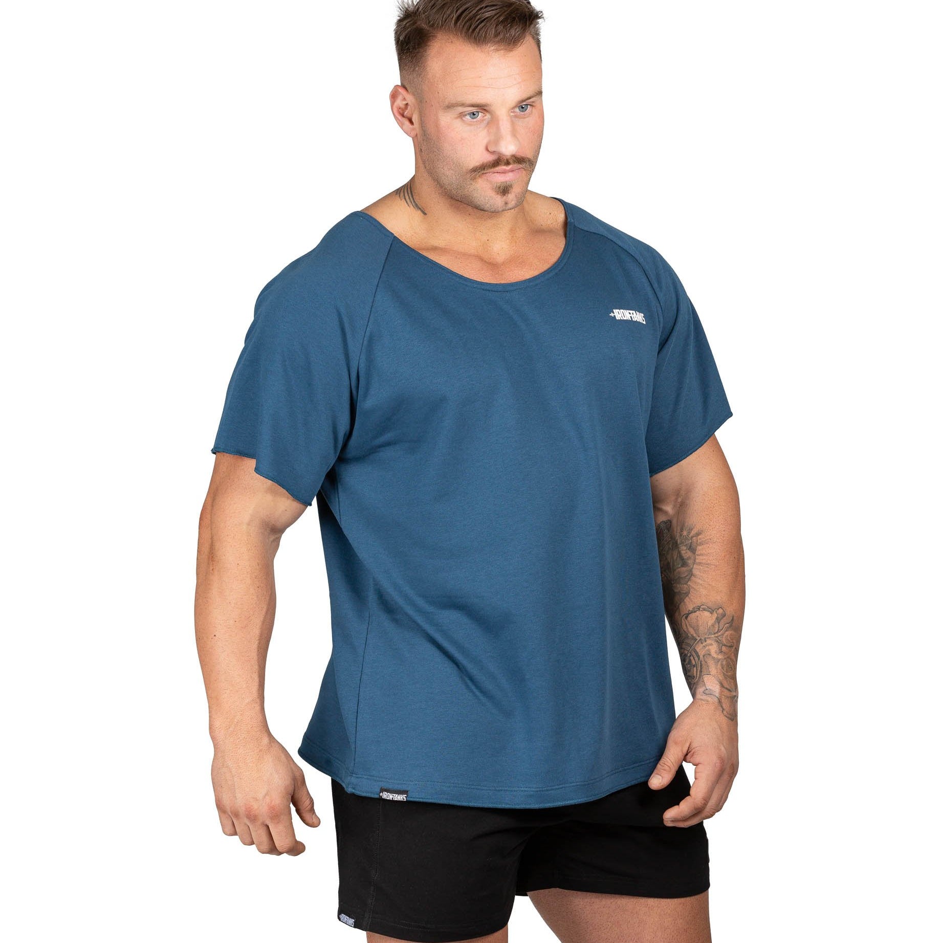 Men's BFG Heavy Rag Top Blue Gym Bodybuilding T-Shirt | Iron Tanks