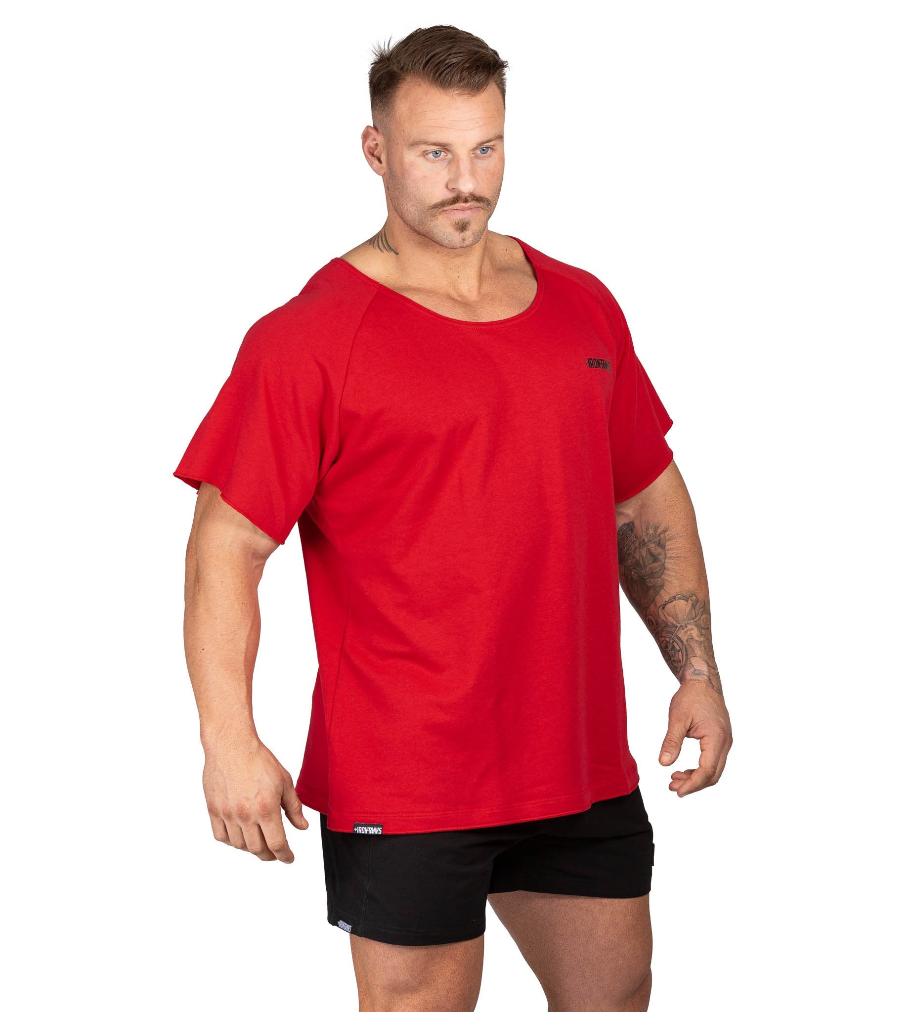 Men's BFG Heavy Rag Top Red Gym Bodybuilding Shirt | Iron Tanks