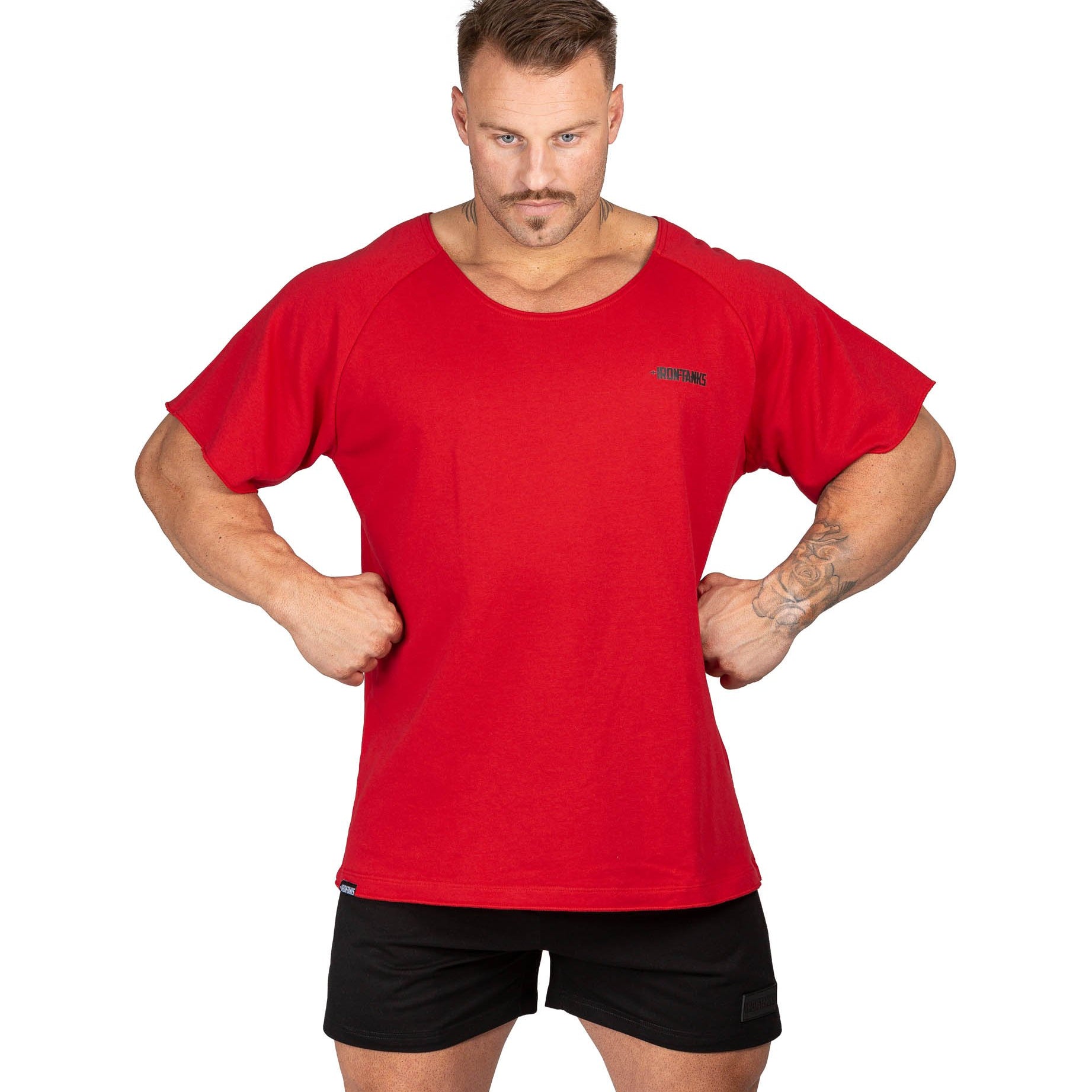 Men's BFG Heavy Rag Top Red Gym Bodybuilding Shirt | Iron Tanks