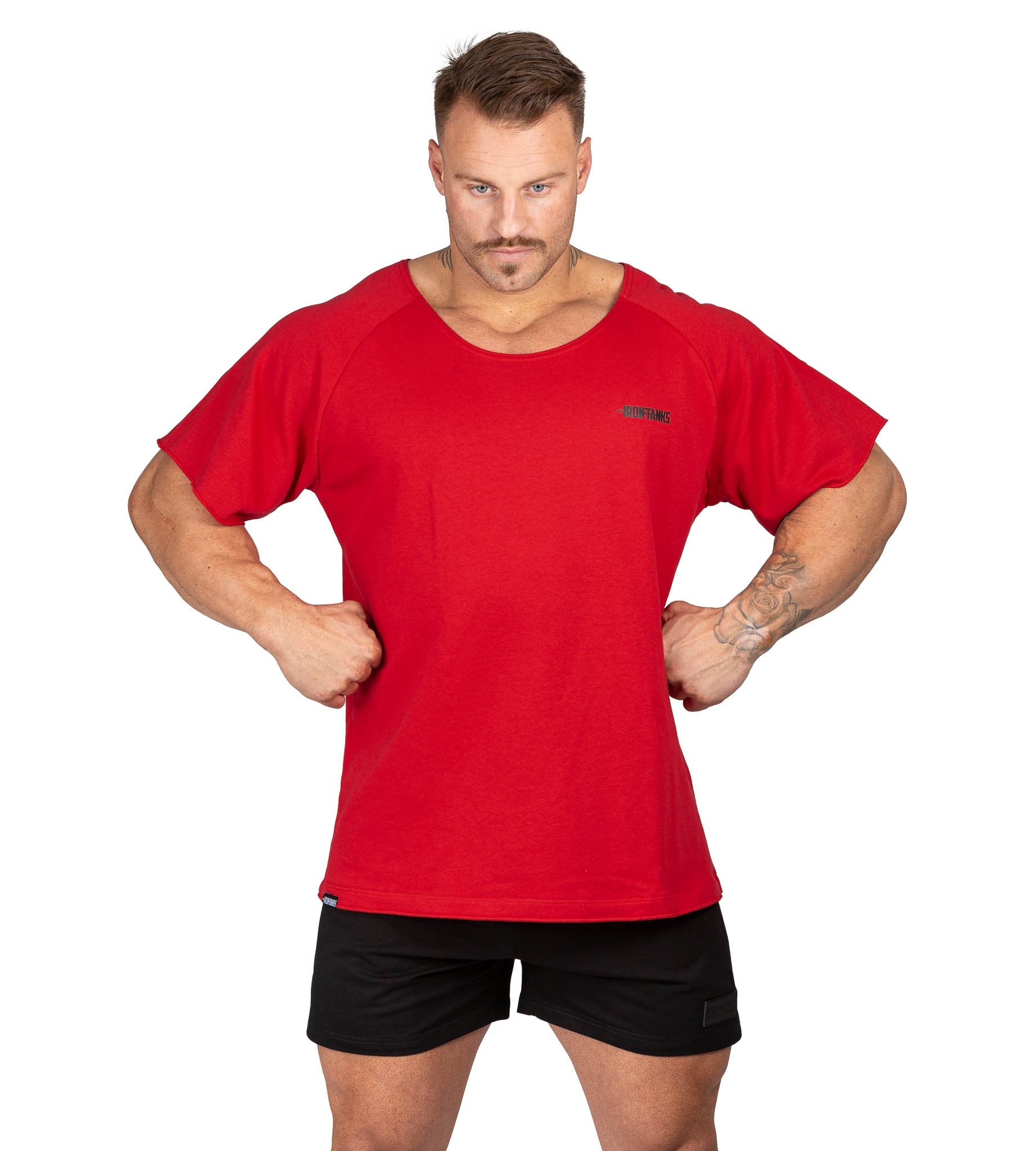 Men's BFG Heavy Rag Top Red Gym Bodybuilding Shirt | Iron Tanks