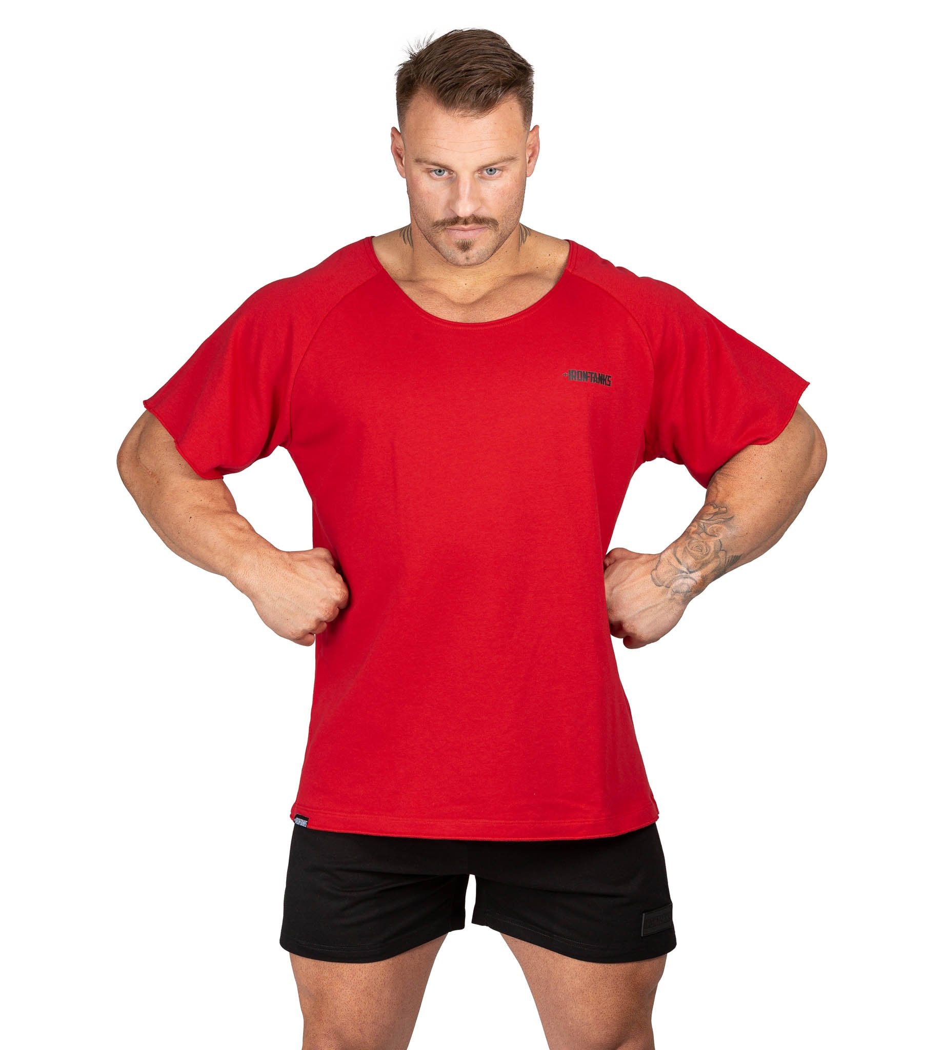 Men's BFG Heavy Rag Top Red Gym Bodybuilding Shirt | Iron Tanks