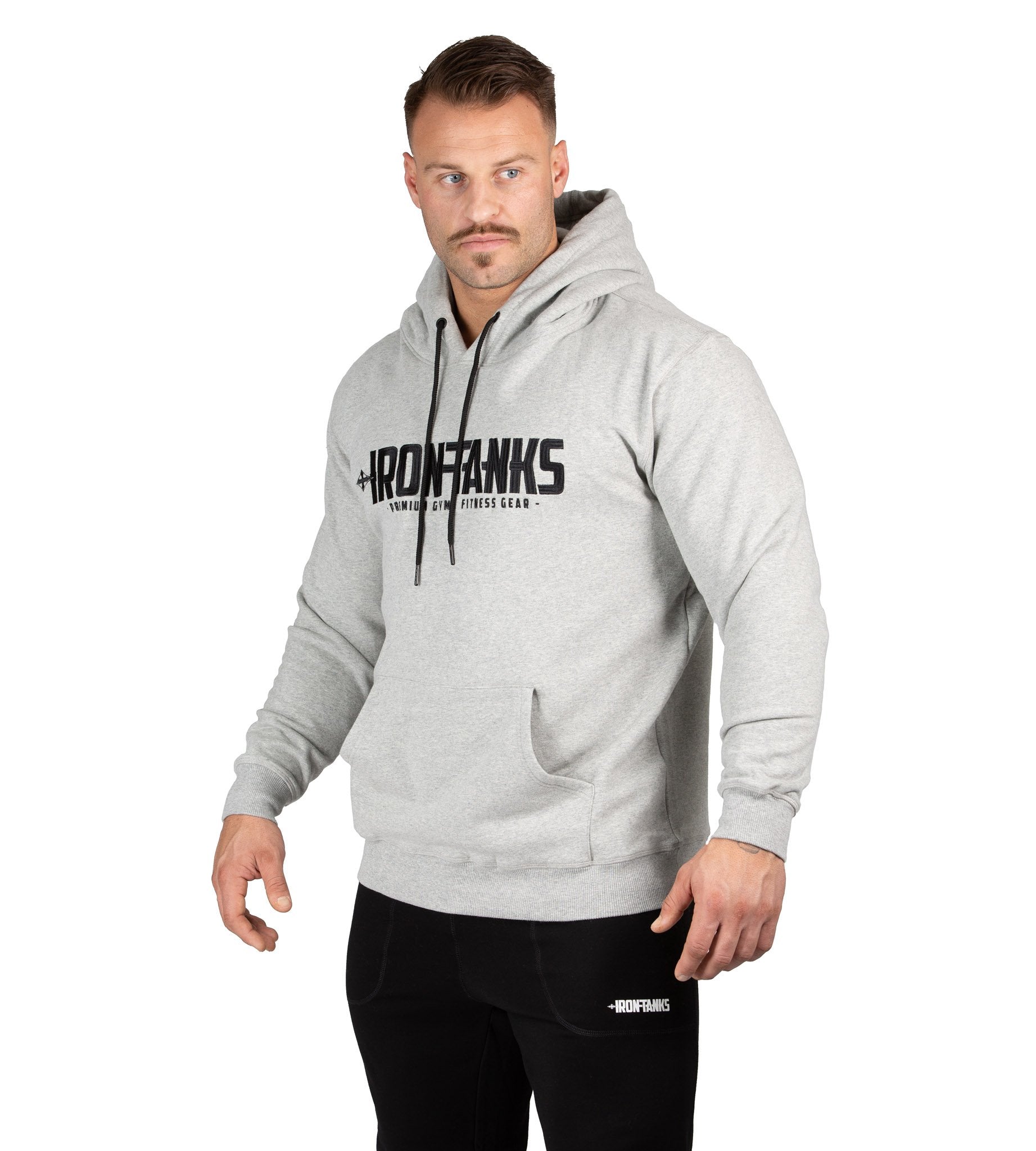 Men's Fleece Pullover Hoodie Grey Gym Bodybuilding Jumper | Iron Tanks