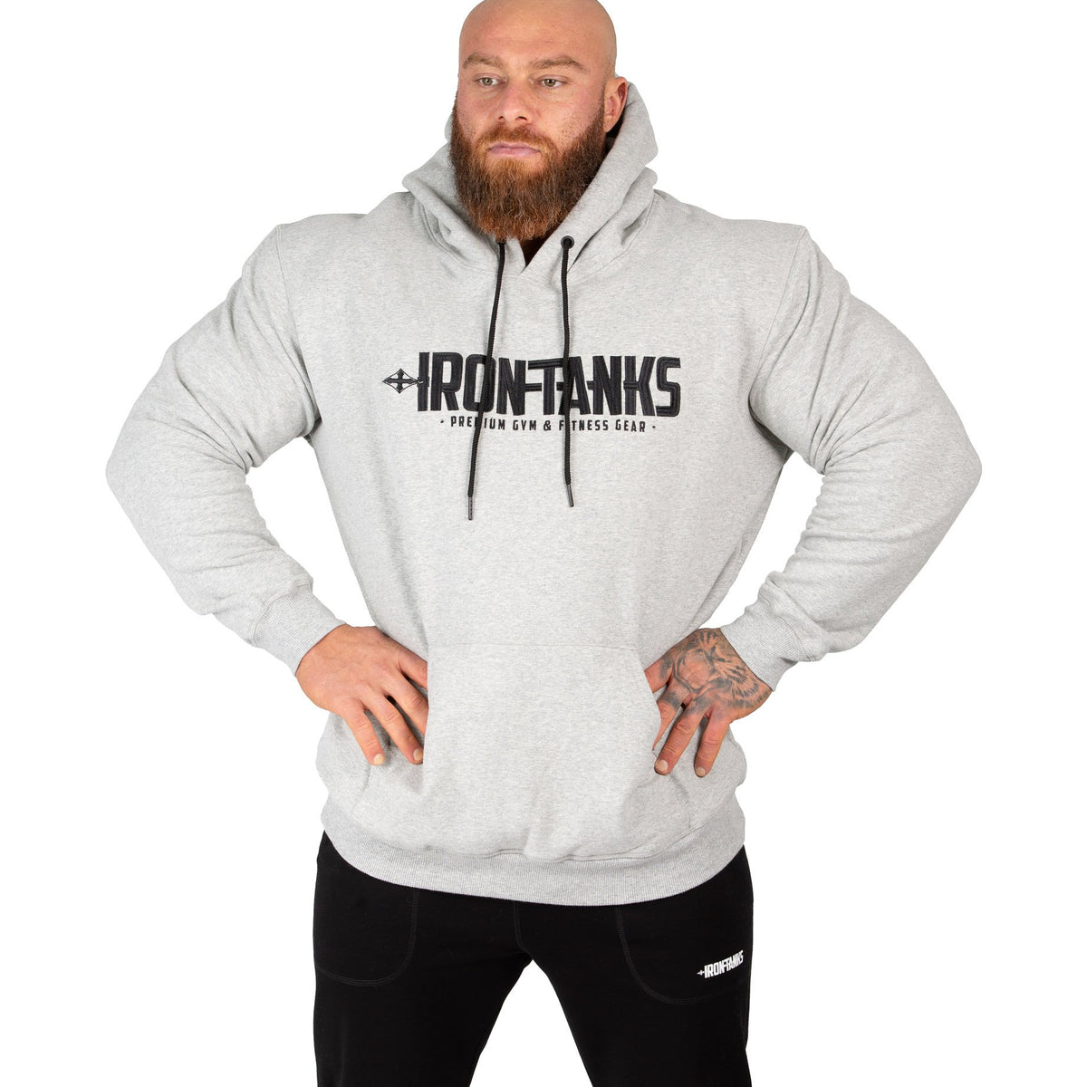 Men's Fleece Pullover Hoodie Grey Gym Bodybuilding Jumper Iron Tanks