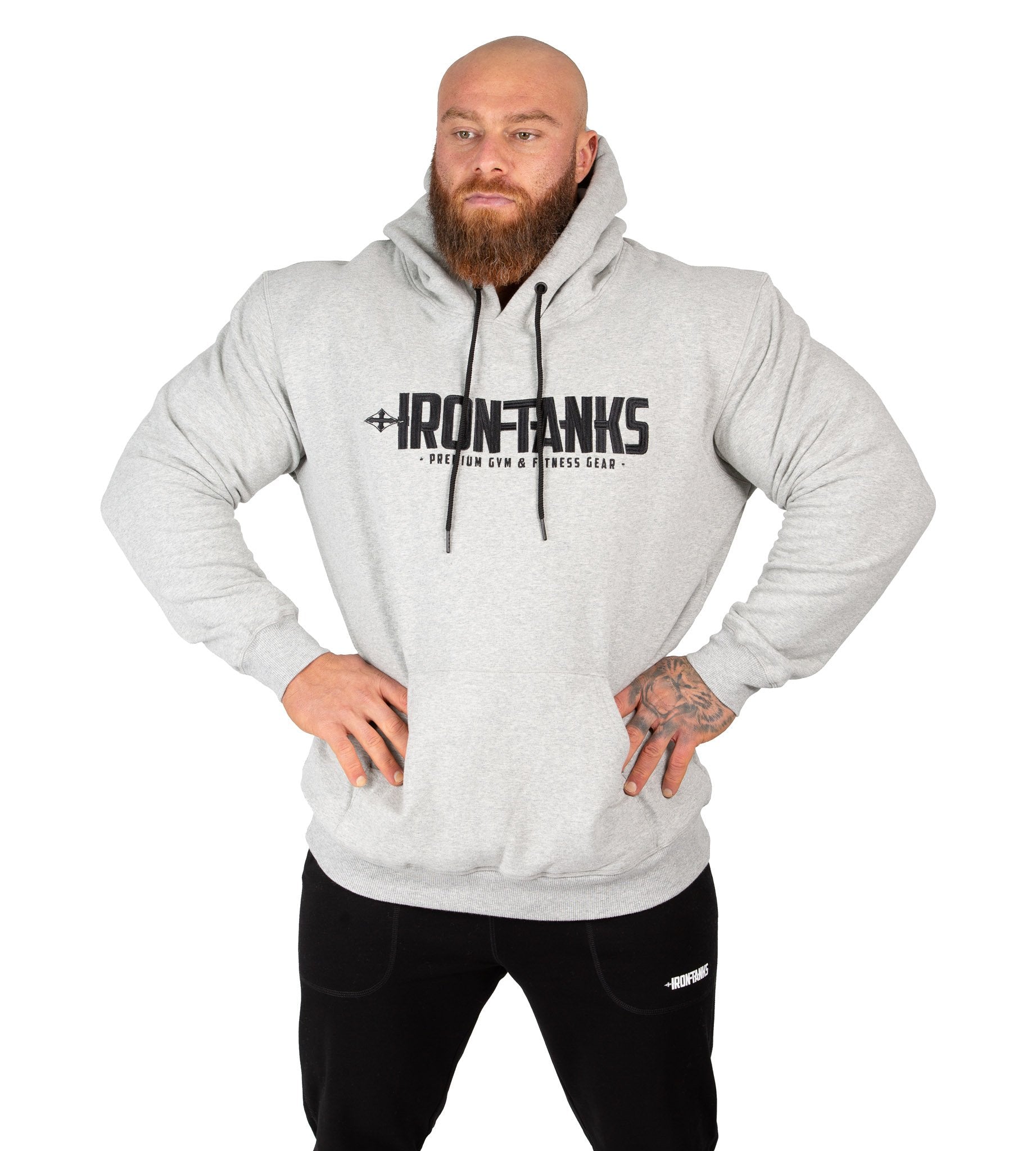 Men's Fleece Pullover Hoodie Grey Gym Bodybuilding Jumper | Iron Tanks