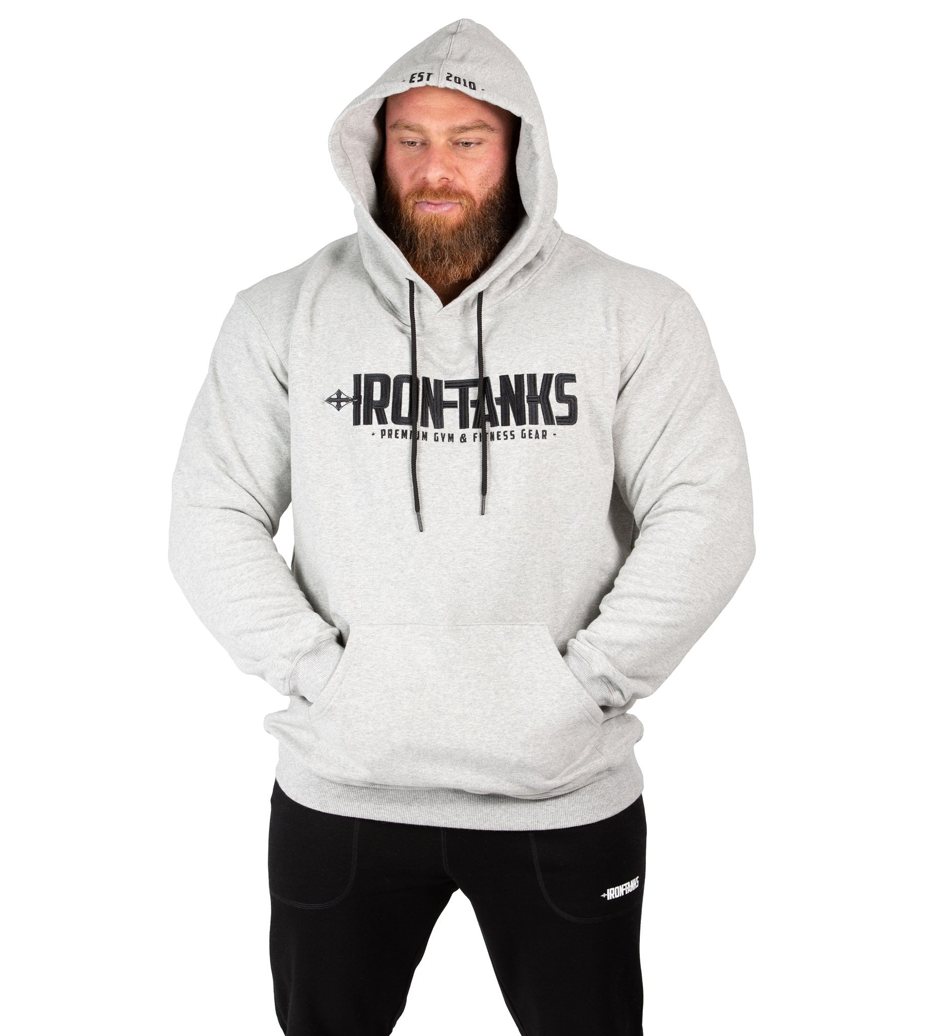 Men's Fleece Pullover Hoodie Grey Gym Bodybuilding Jumper | Iron Tanks