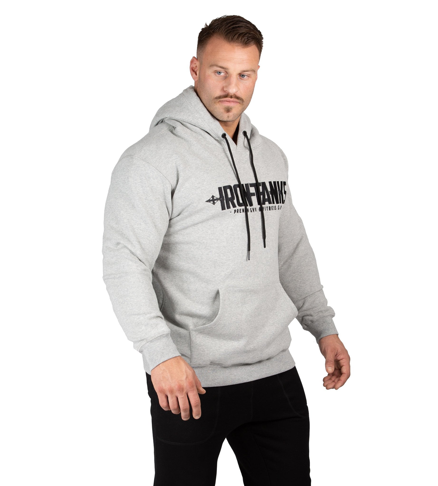 Men's Fleece Pullover Hoodie Grey Gym Bodybuilding Jumper | Iron Tanks