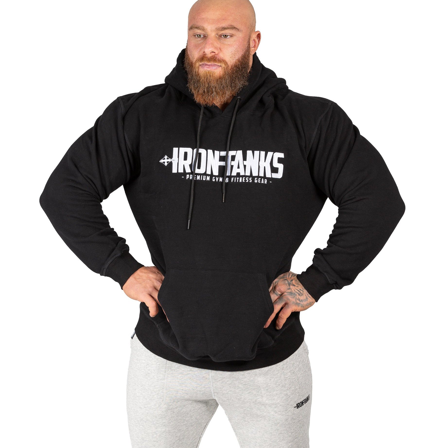Men's Fleece Pullover Hoodie Grey Gym Bodybuilding Jumper | Iron Tanks