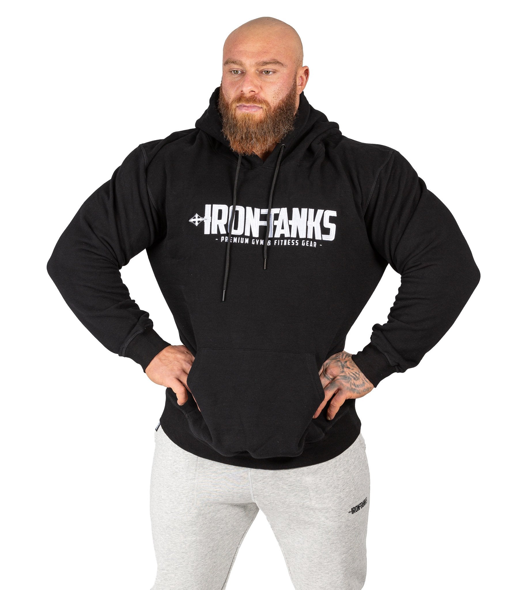 Men's Fleece Pullover Hoodie Grey Gym Bodybuilding Jumper | Iron Tanks