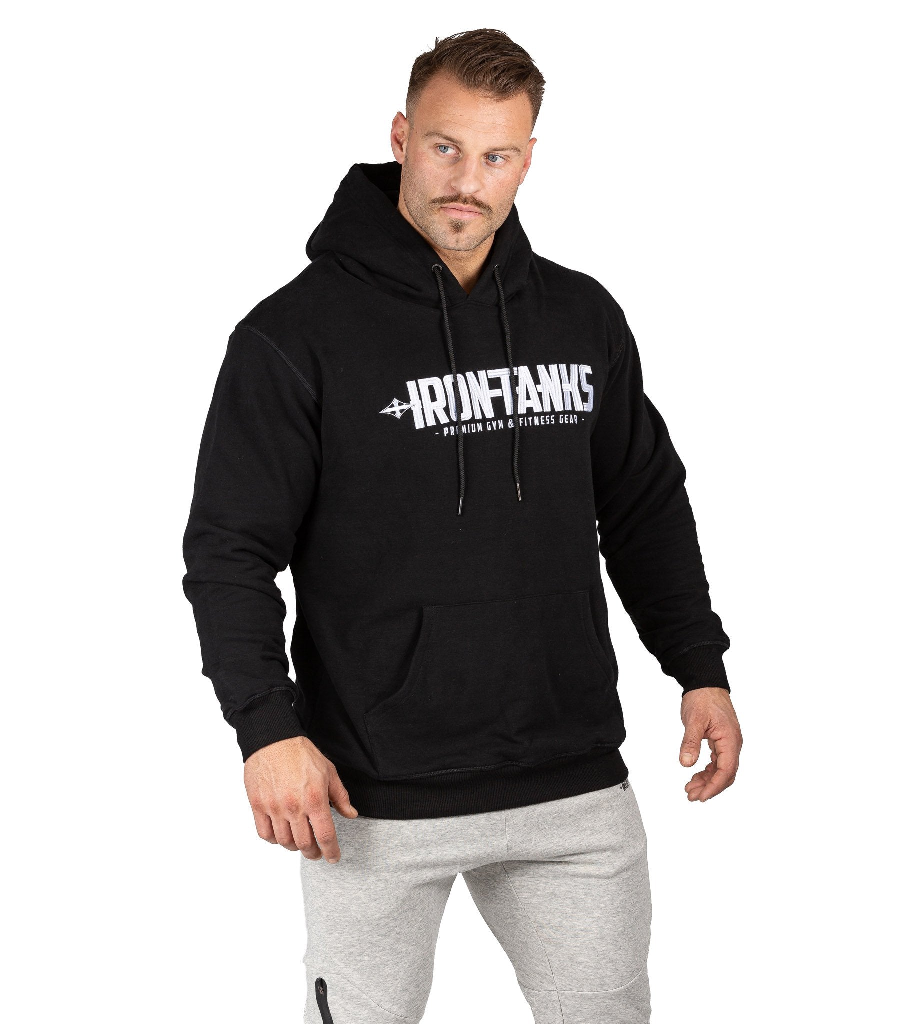 Men's Fleece Pullover Hoodie Grey Gym Bodybuilding Jumper | Iron Tanks
