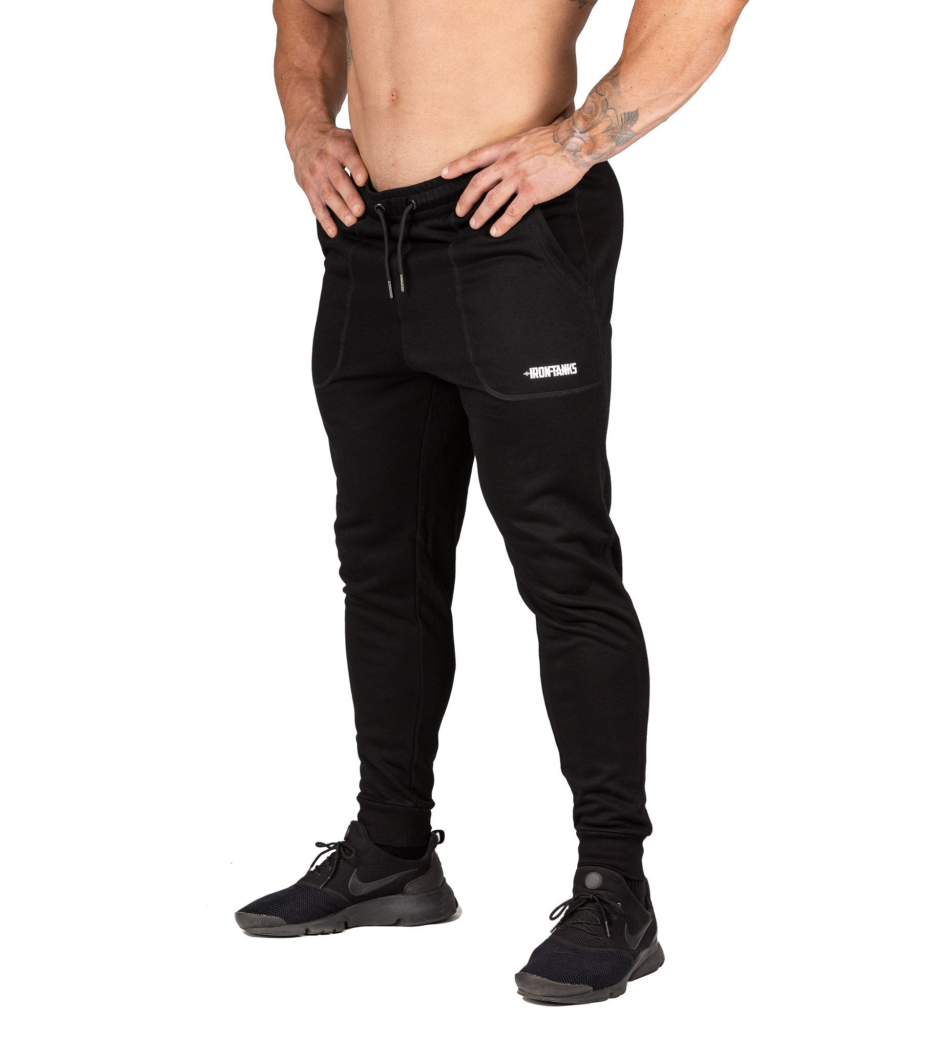 Men's Gym Pants Black Workout Sweat Bodybuilding Training Iron Tanks