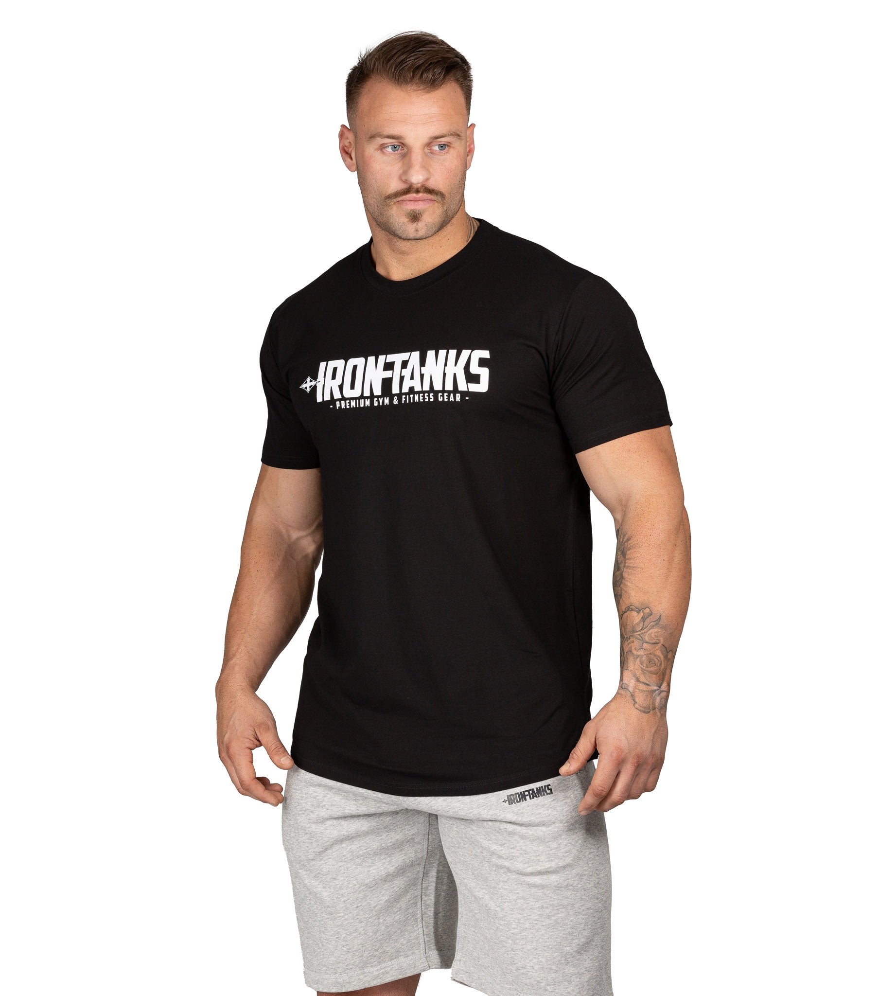 Men's Gym Tee Bodybuilding Workout T-Shirt Top Black | Iron Tanks