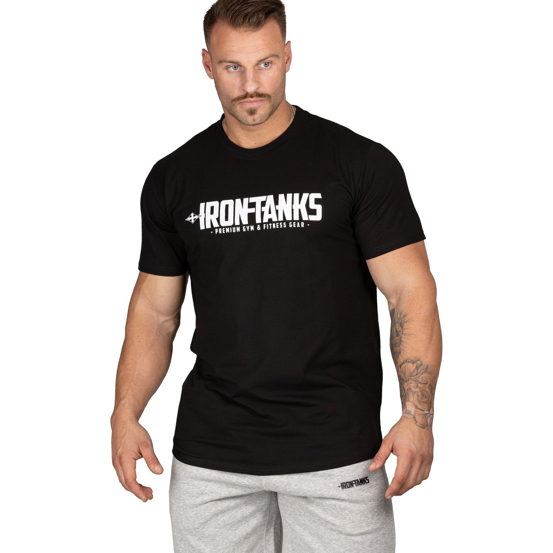 Men's Gym Tee Bodybuilding Workout T-Shirt Top Black | Iron Tanks