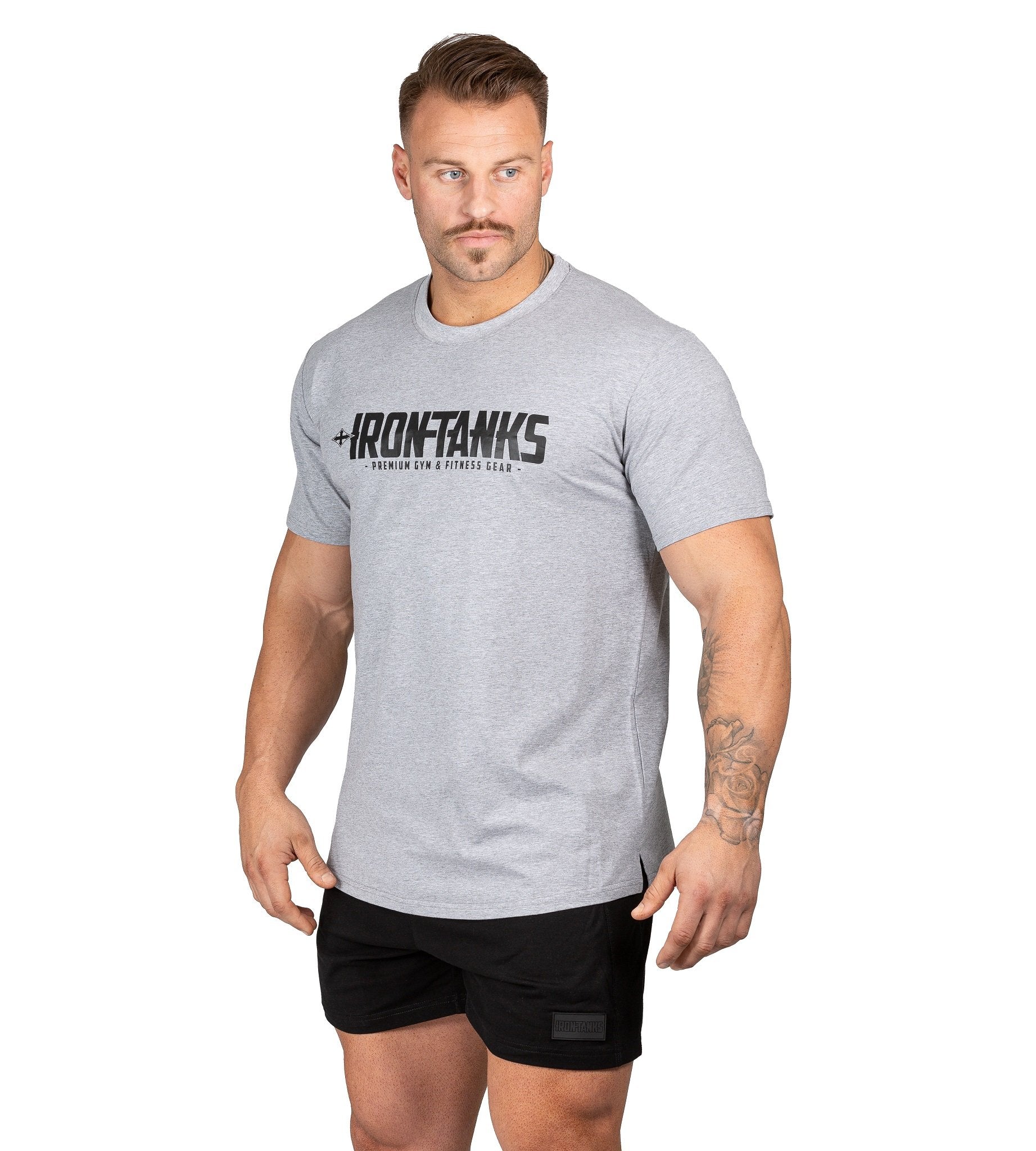 Men's Gym Tee Grey Bodybuilding Workout Shirt Training | Iron Tanks